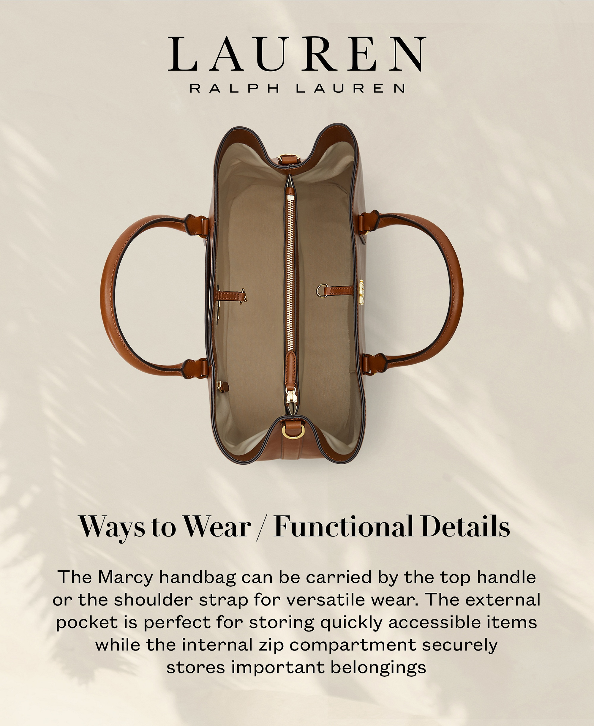 Lauren Ralph Lauren Full-Grain Leather Large Marcy Satchel Bag - Lauren Tan