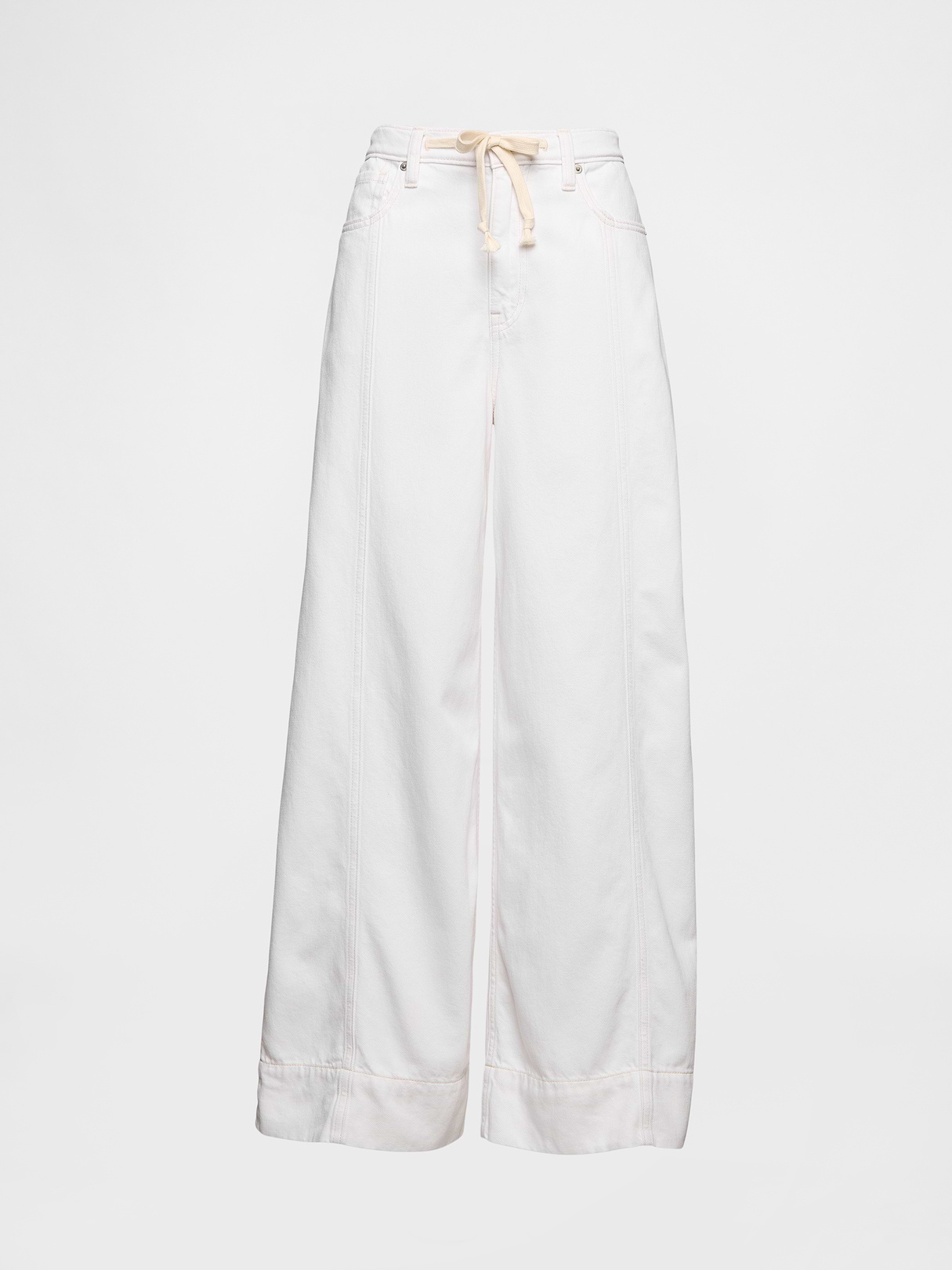 Mid Rise Denim Stripe Baggy Jeans - Optic white