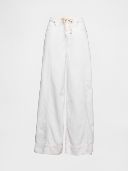 Mid Rise Denim Stripe Baggy Jeans - Optic white