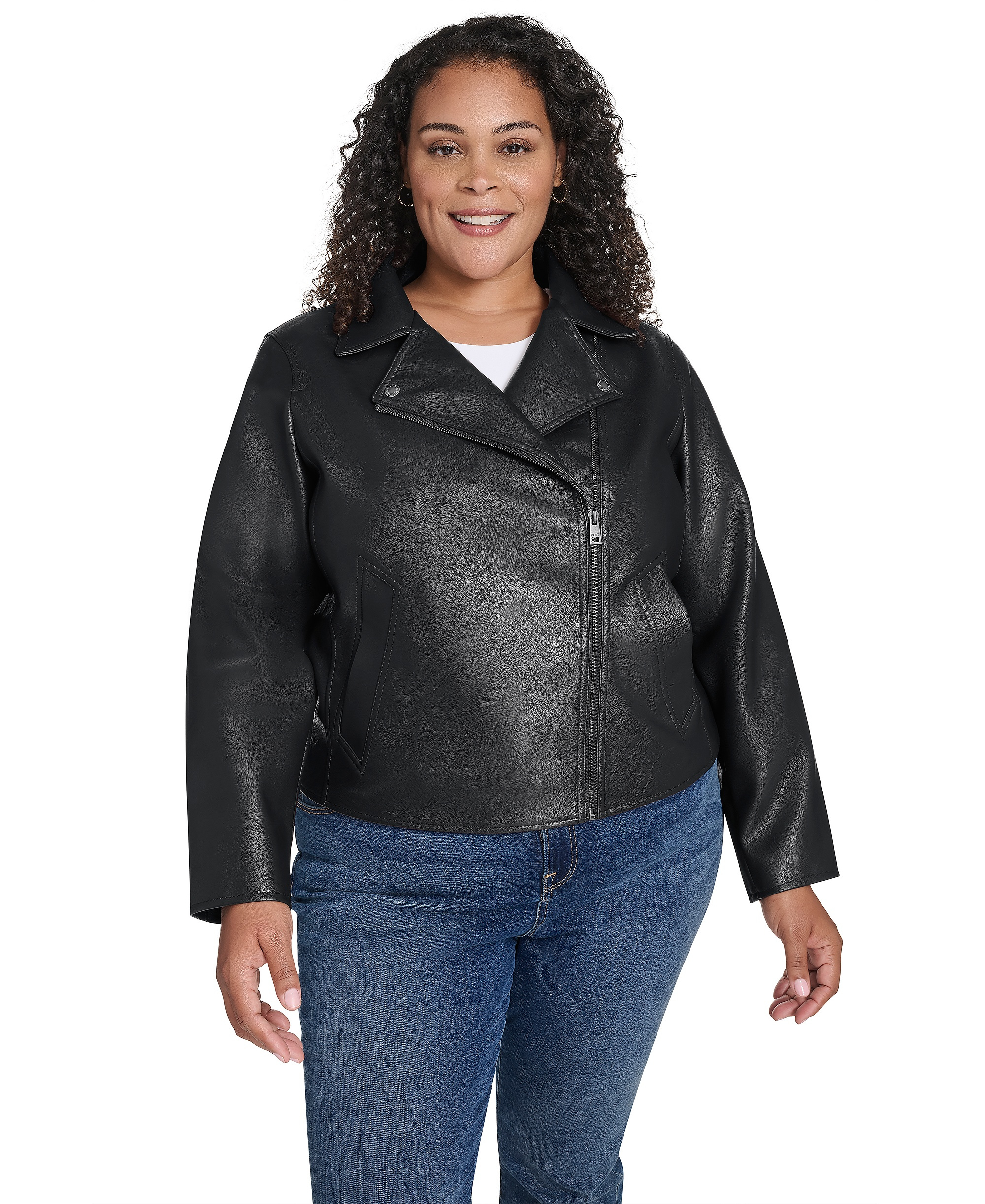 Levi's Women's Faux-Leather Asymmetric-Zip Moto Jacket - Black