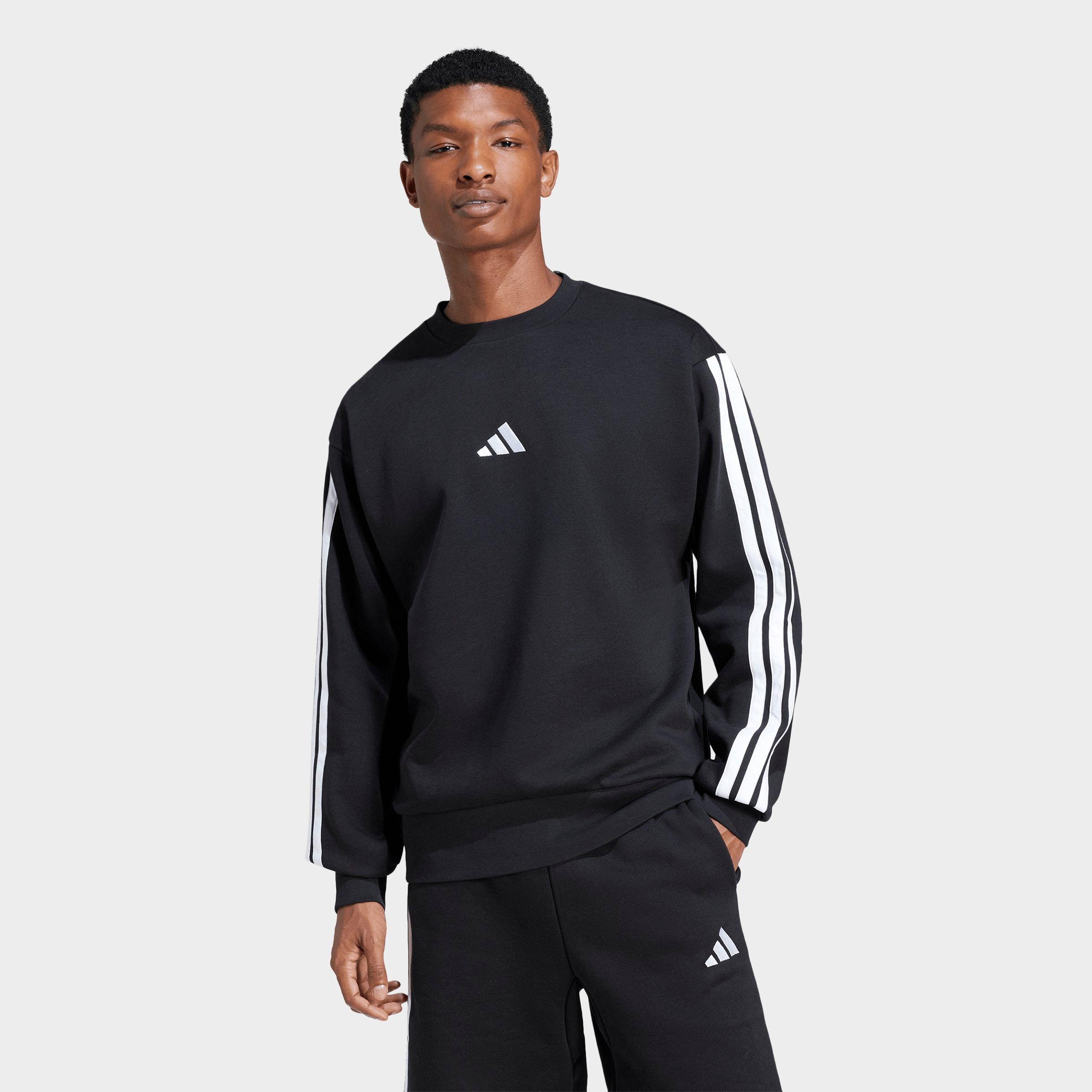 Men's adidas Essentials 3-Stripes Fleece Crewneck Sweatshirt - Black/White