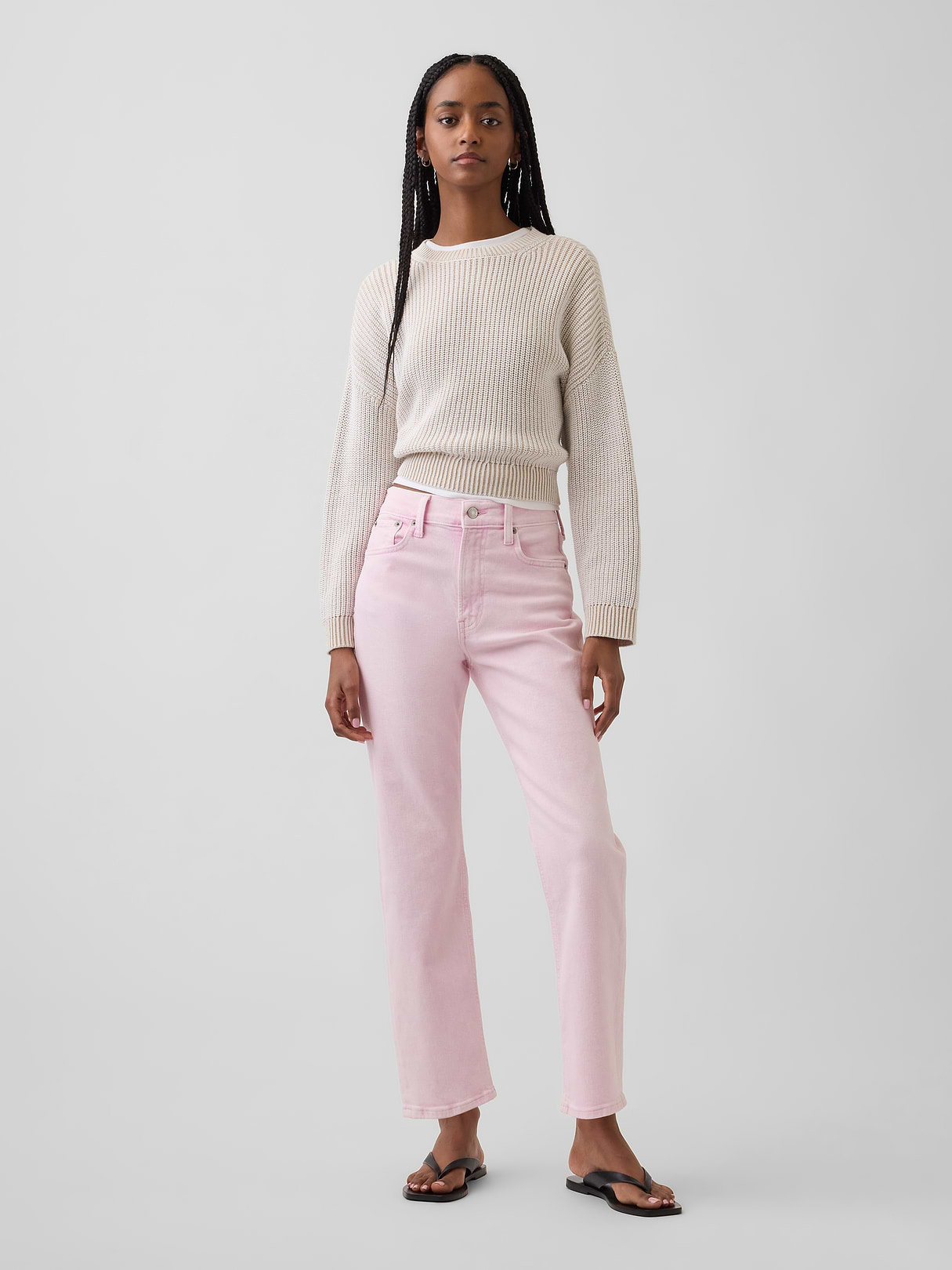 High Rise ’90s Slim Straight Crop Jeans - Cherry blossom pink
