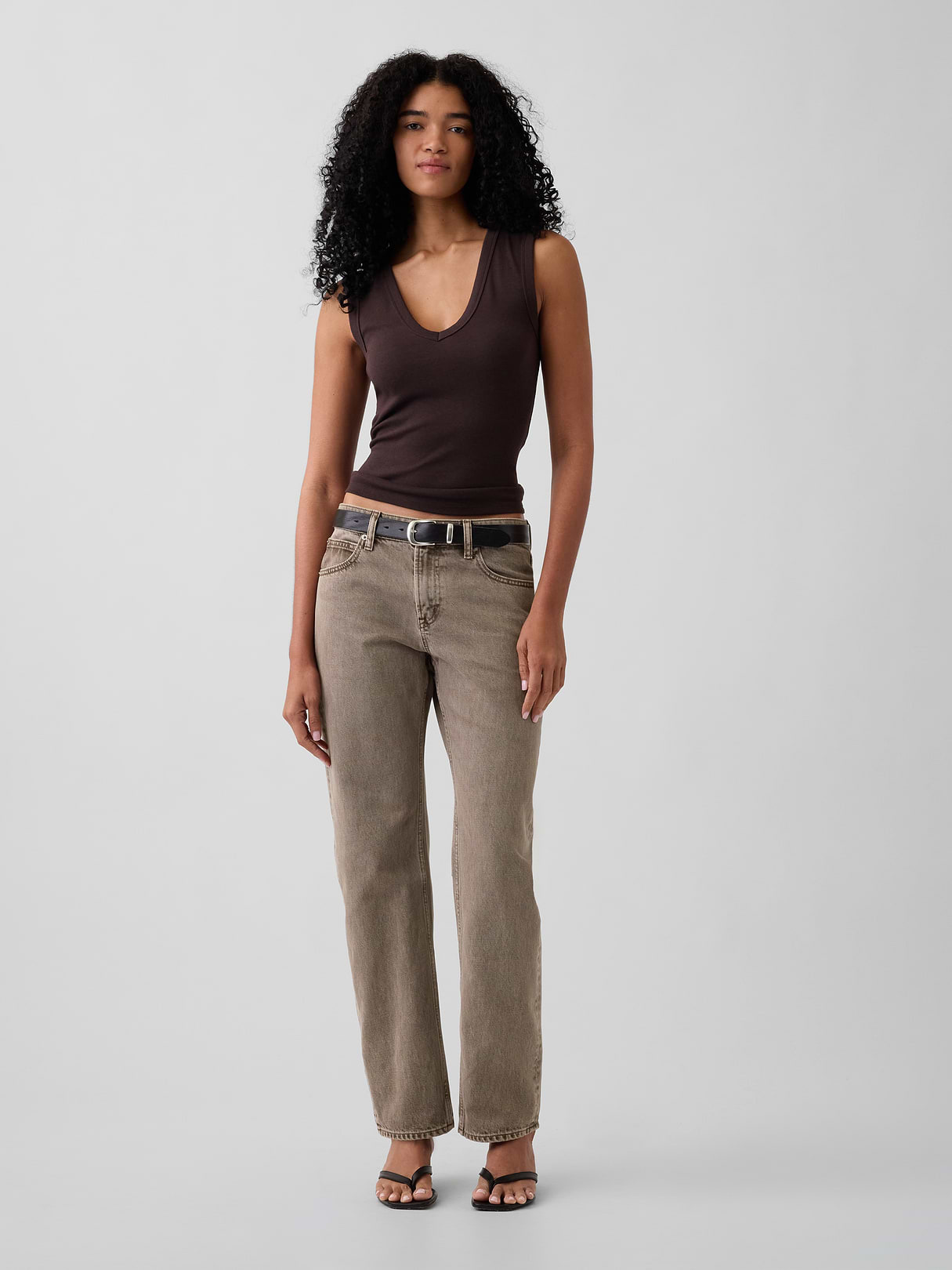 Mid Rise Straight Taper Jeans - Brown acid wash