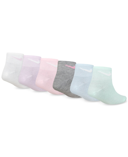 Nike Girls' 4-7 Metallic Swoosh Quarter Socks, 6-Pack - Pink/Purple/Black/Green