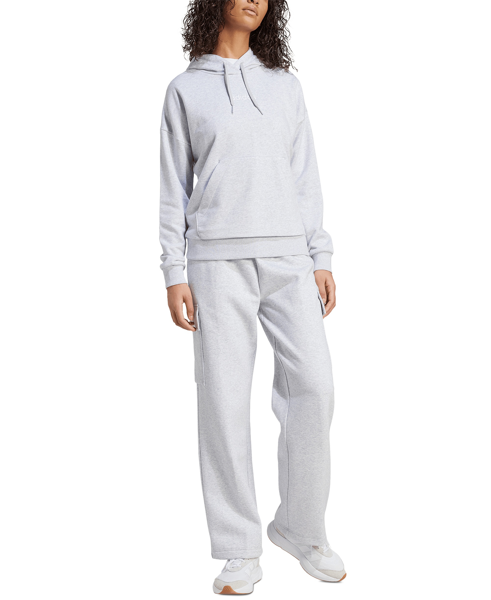 adidas Women's Essentials Fleece Cargo Sweatpants - Light Grey Heather/white