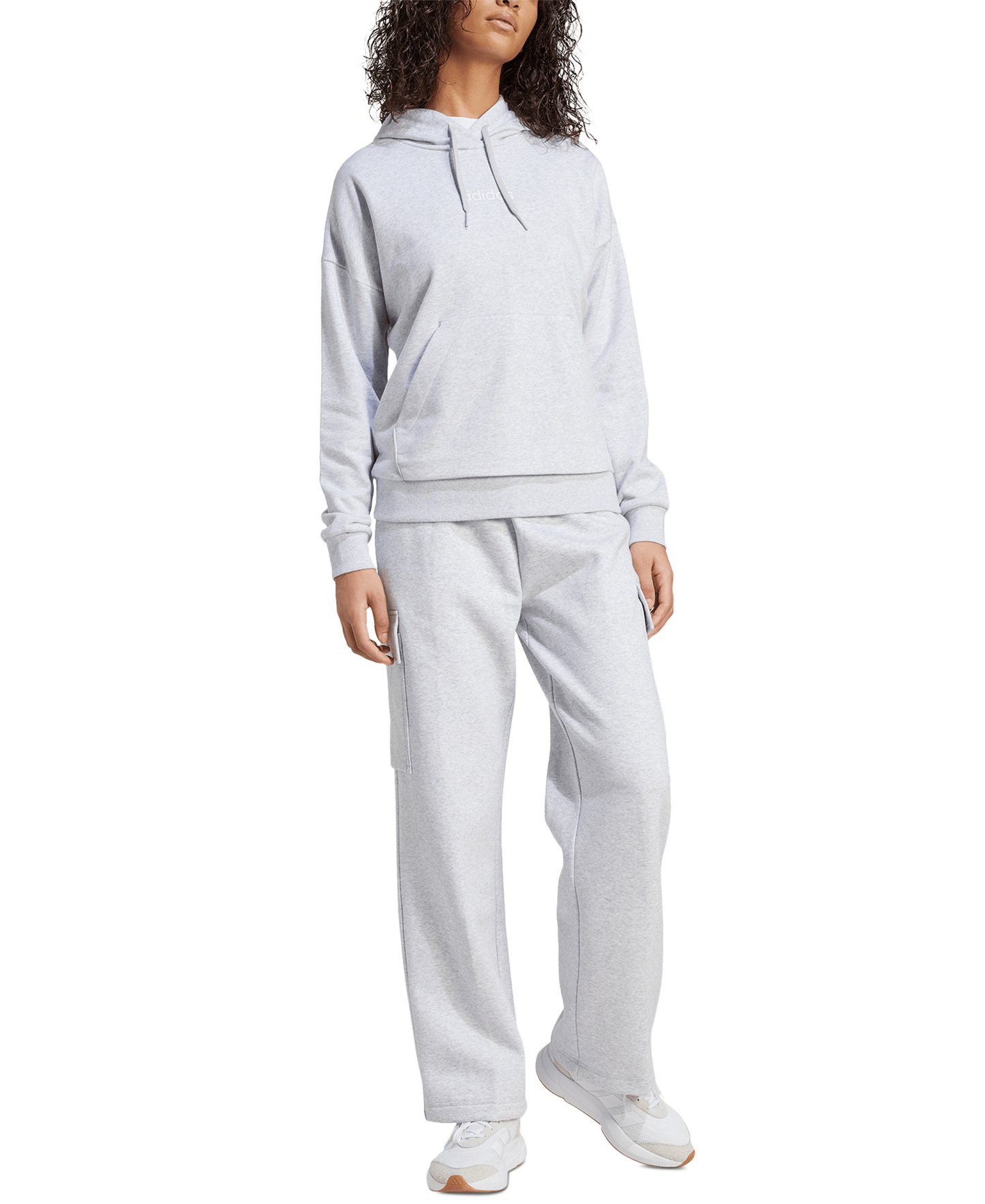 adidas Women's Essentials Fleece Cargo Sweatpants - Light Grey Heather/white