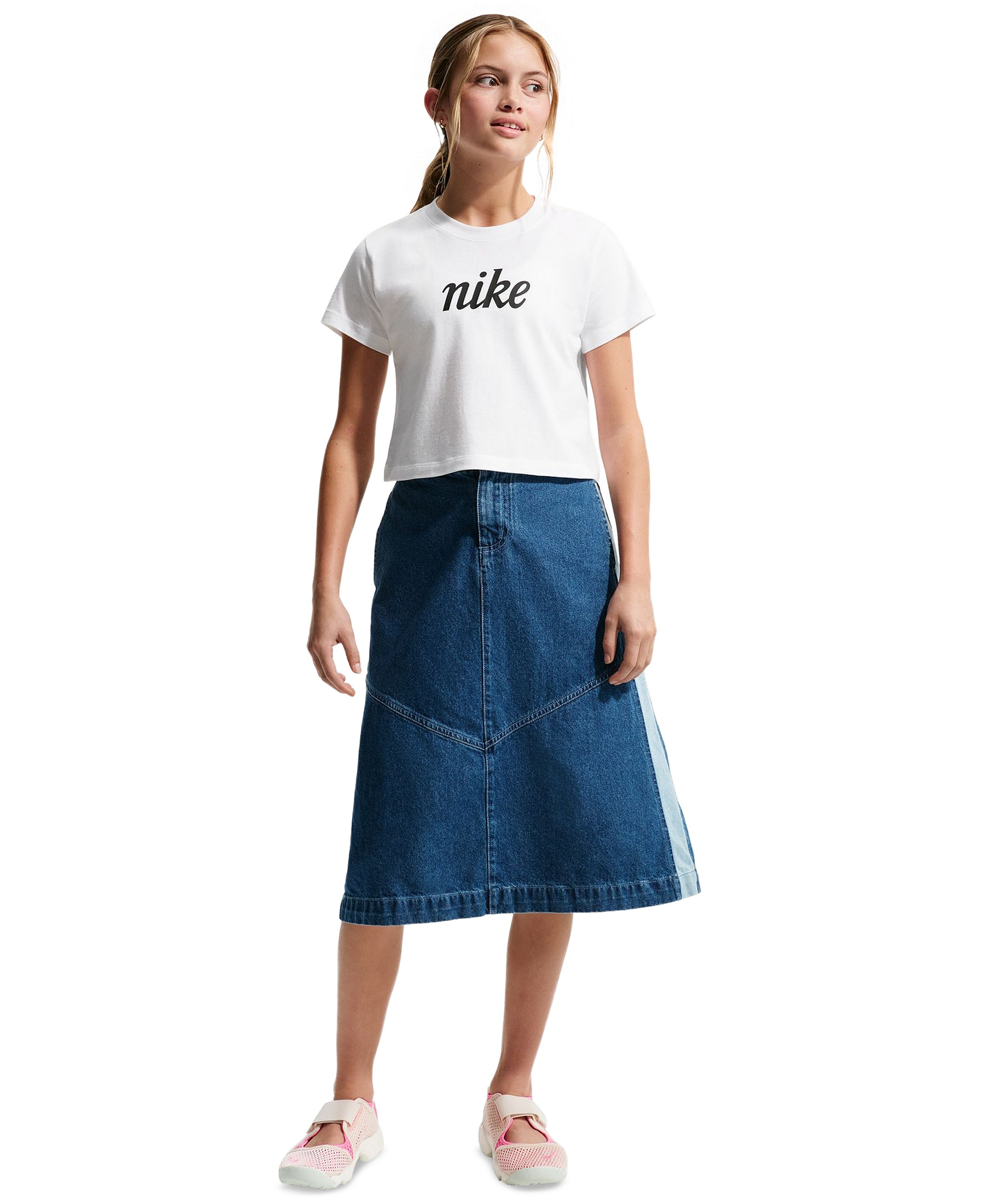 Nike Girls' 7-16 Sportswear Cropped Short-Sleeve T-Shirt - White