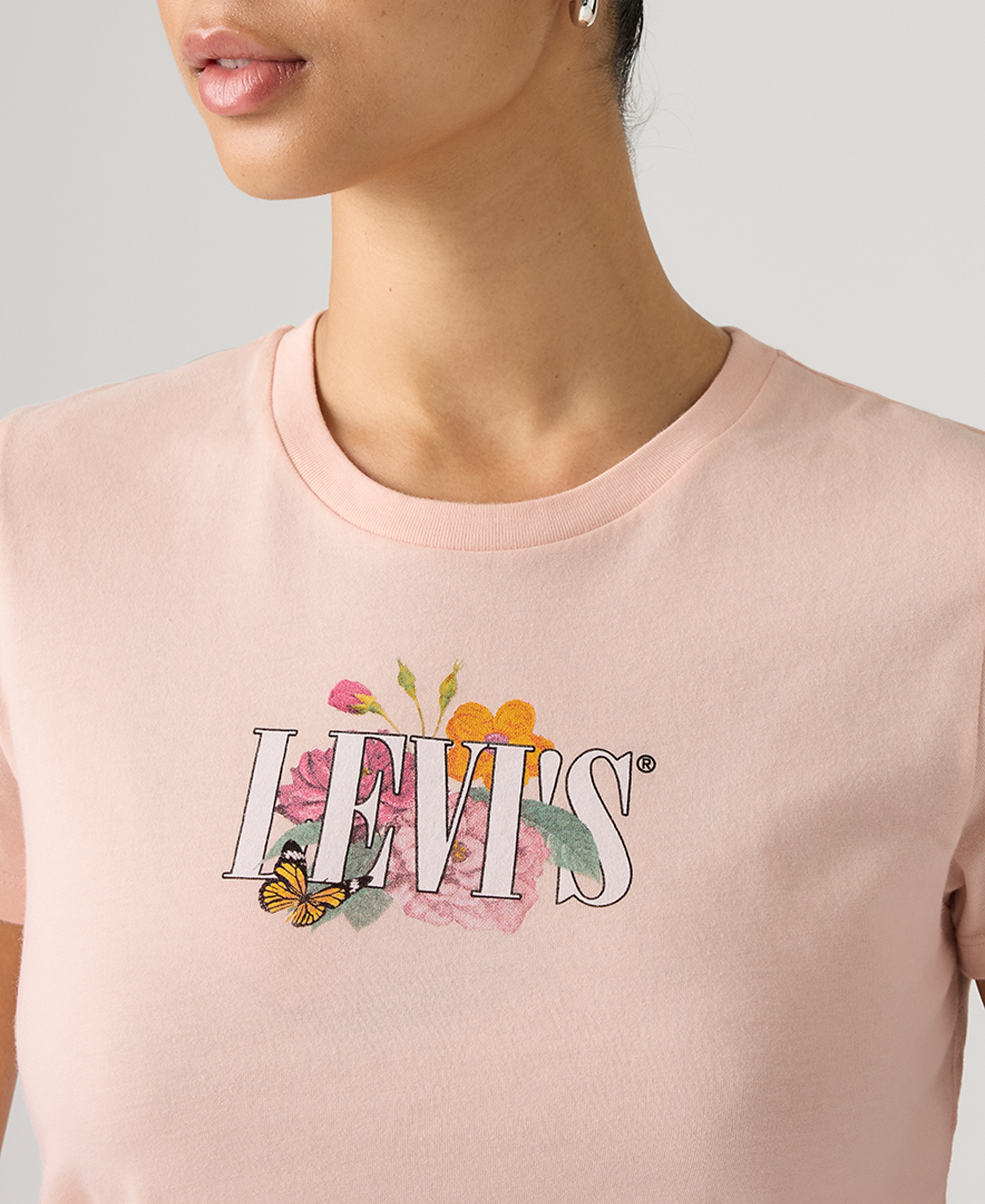 Levi's Women's Perfect Graphic Logo Cotton T-Shirt - Botanical Rose Serif Mangano Calcite