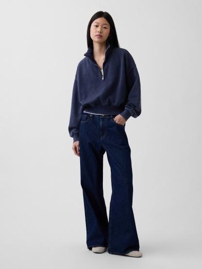 VintageSoft Oversized Half-Zip Wedge Pullover - Tapestry navy blue wash