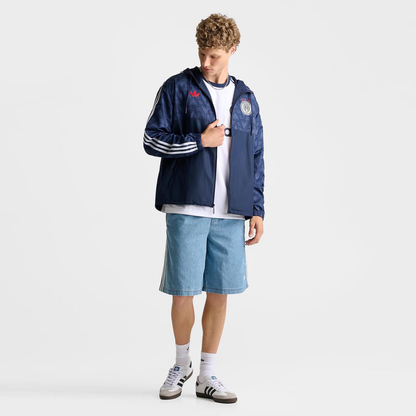 Men's adidas Originals Jacquard Print Soccer Lifestyle Windbreaker Jacket - Collegiate Navy - view 2