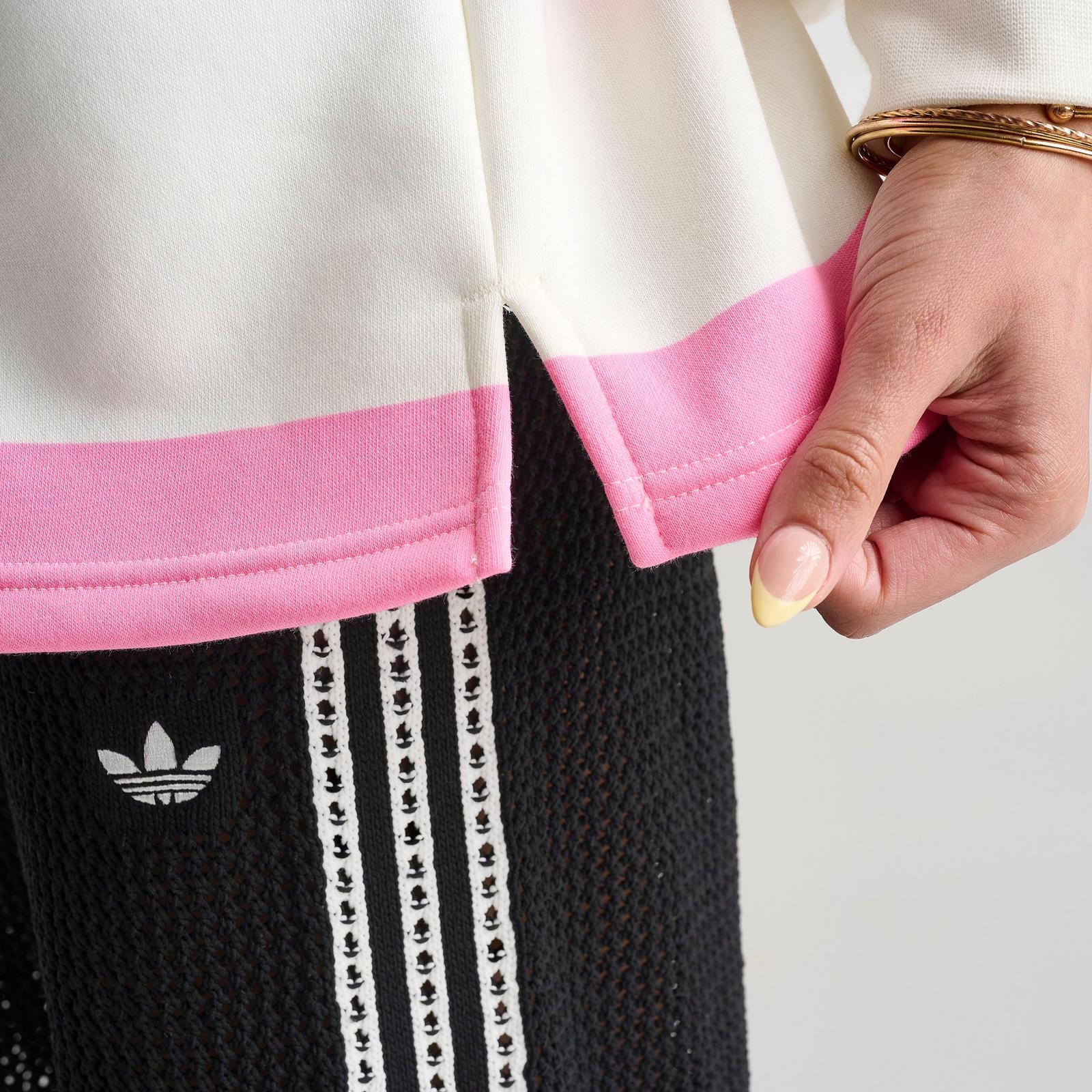 Women's adidas Originals Striped Long-Sleeve Collar Crewneck Sweatshirt - Semi Pink Glow - view 6