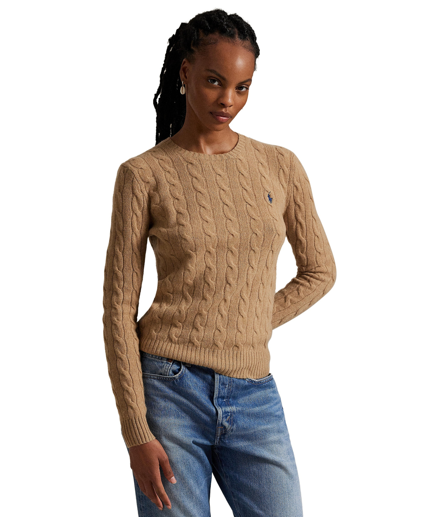 Polo Ralph Lauren Women's Cable Wool-Cashmere Crew Neck Sweater - Collection Camel Melange