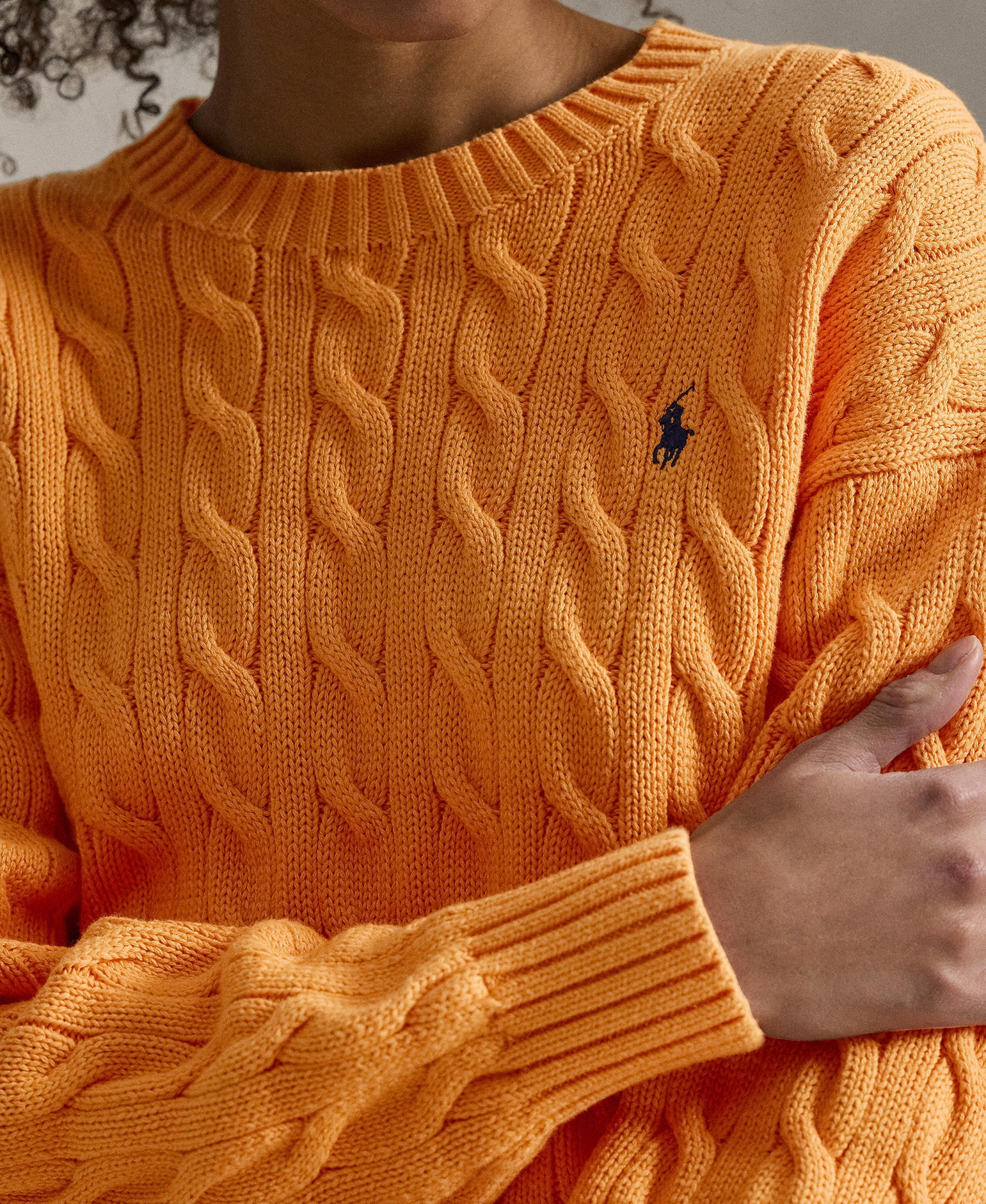 Polo Ralph Lauren Women's Cable-Knit Cotton Crewneck Sweater - Soft Clementine