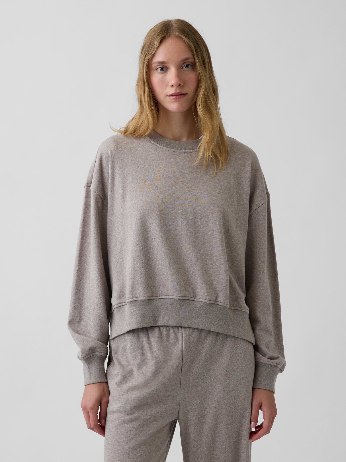 VintageSoft Terry Oversized Wedge Side-Slit Sweatshirt - Light brown