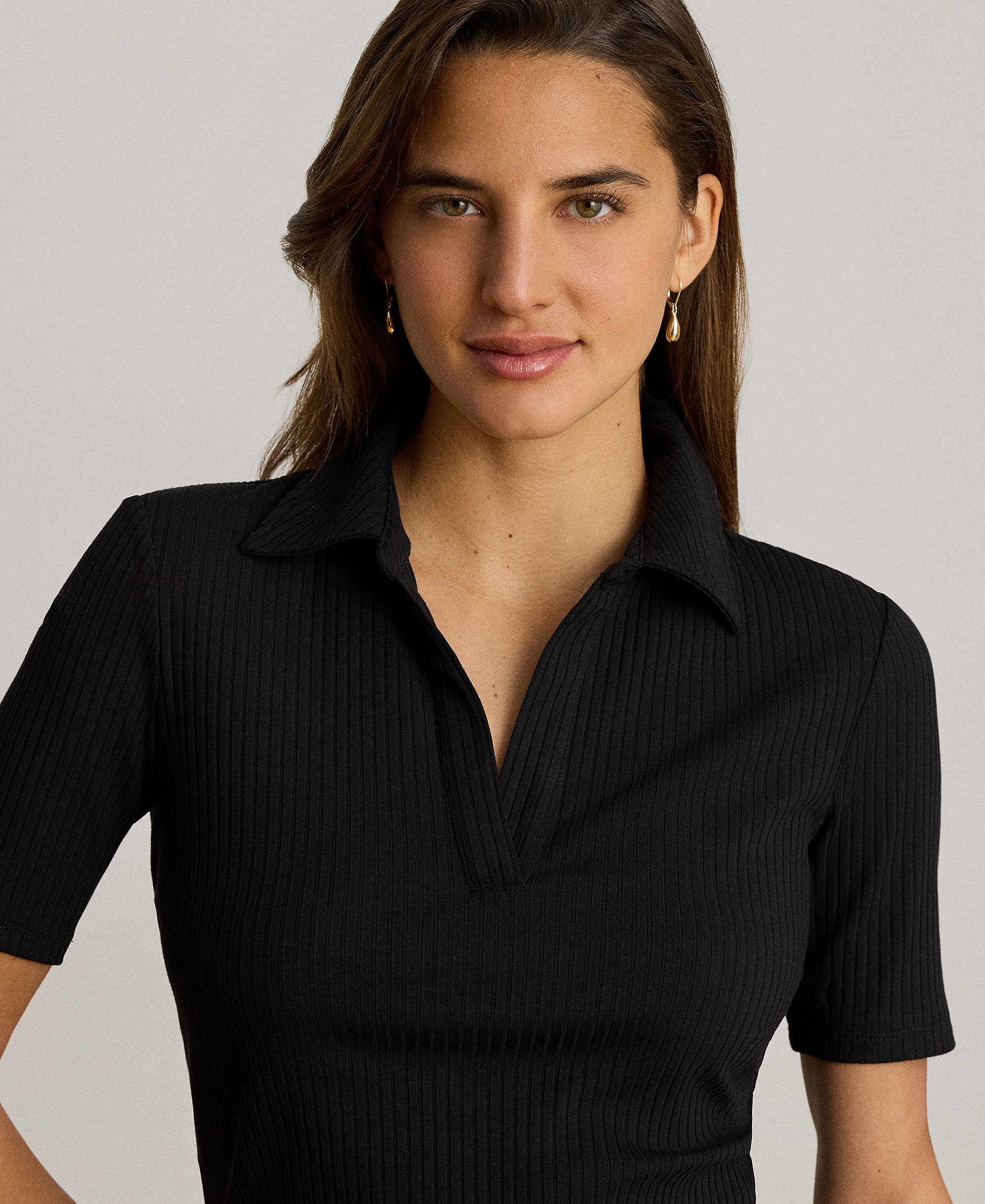 Lauren Ralph Lauren Women's Johnny Collar Polo T-Shirt - Black