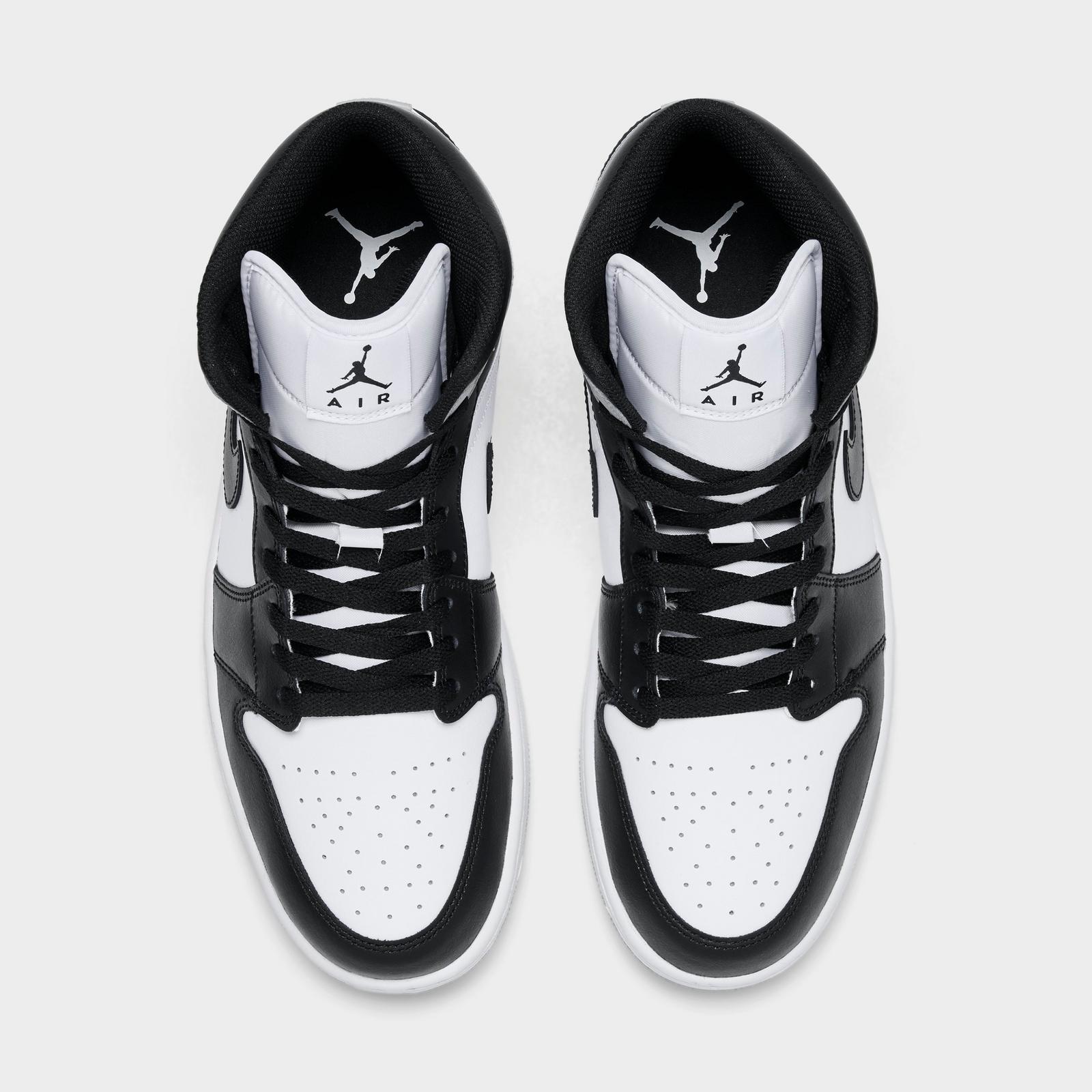 Men's Air Jordan Retro 1 Mid Casual Shoes - White/Light Smoke Grey/Black - view 5