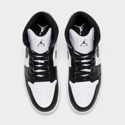 Men's Air Jordan Retro 1 Mid Casual Shoes - White/Light Smoke Grey/Black - view 5