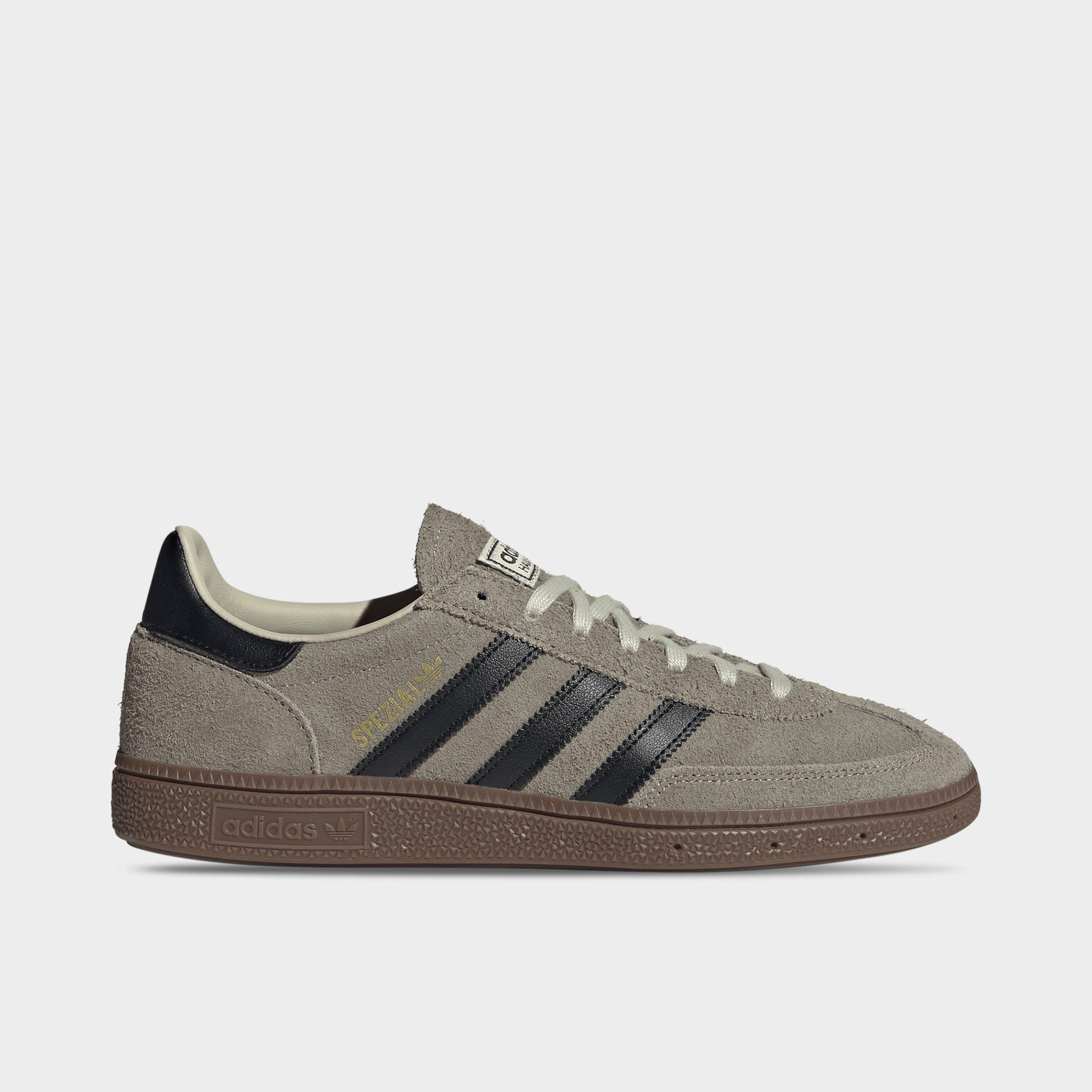 Men's adidas Originals Handball Spezial Casual Shoes - Part 2 - Silver Pebble/Core Black/Gum - Left shoe facing left. Outside of the shoe.