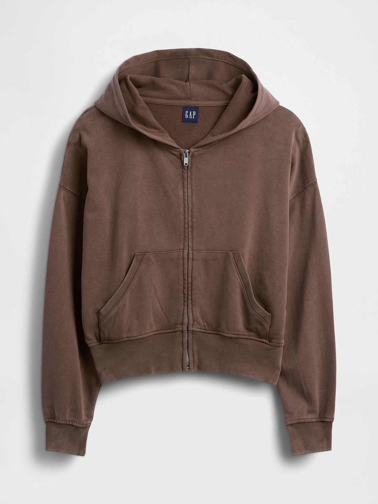 VintageSoft Terry Oversized Wedge Zip Hoodie - Brown