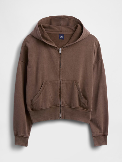 VintageSoft Terry Oversized Wedge Zip Hoodie - Brown