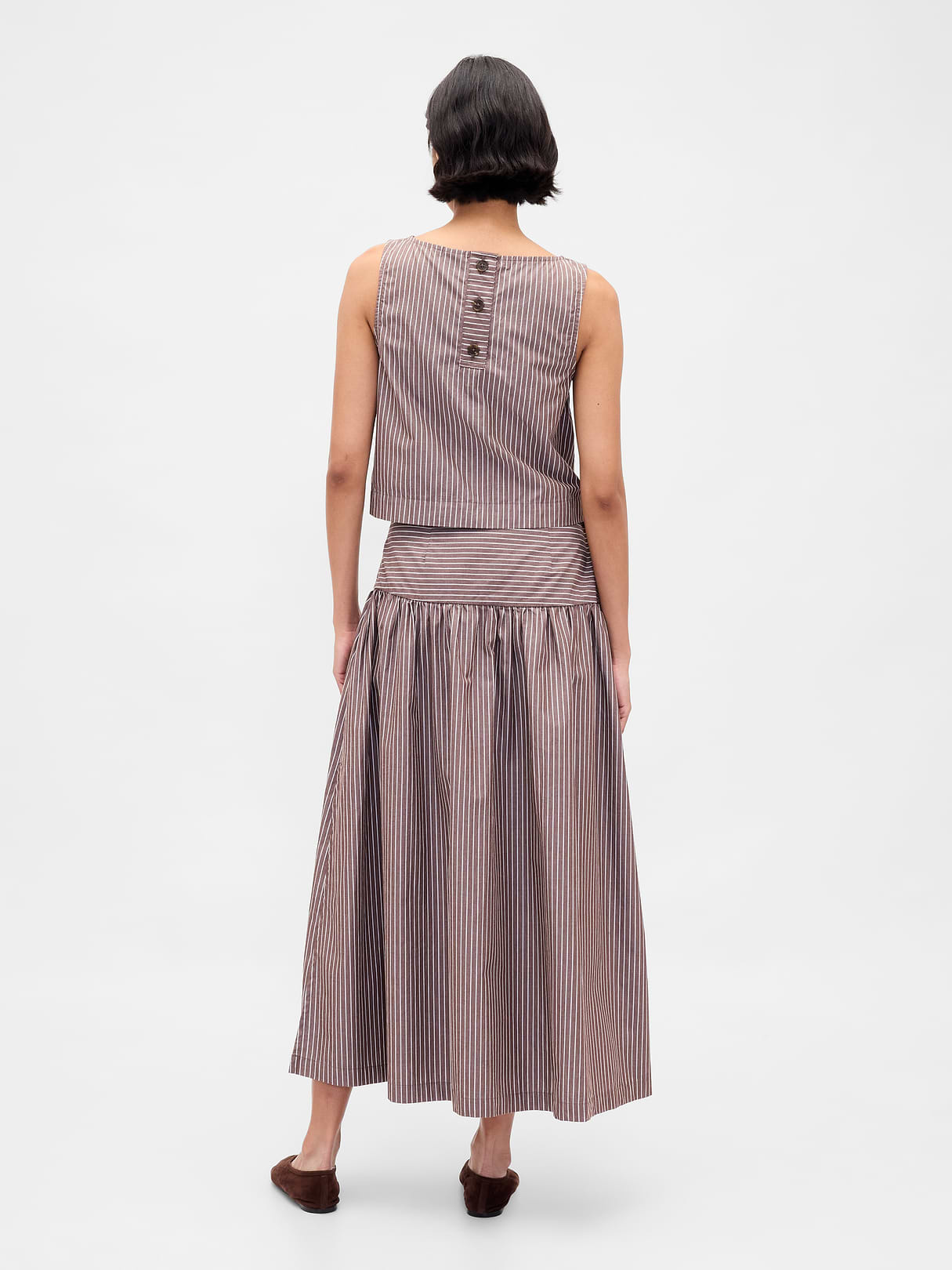 Poplin Drop-Waist Maxi Skirt - Brown stripe