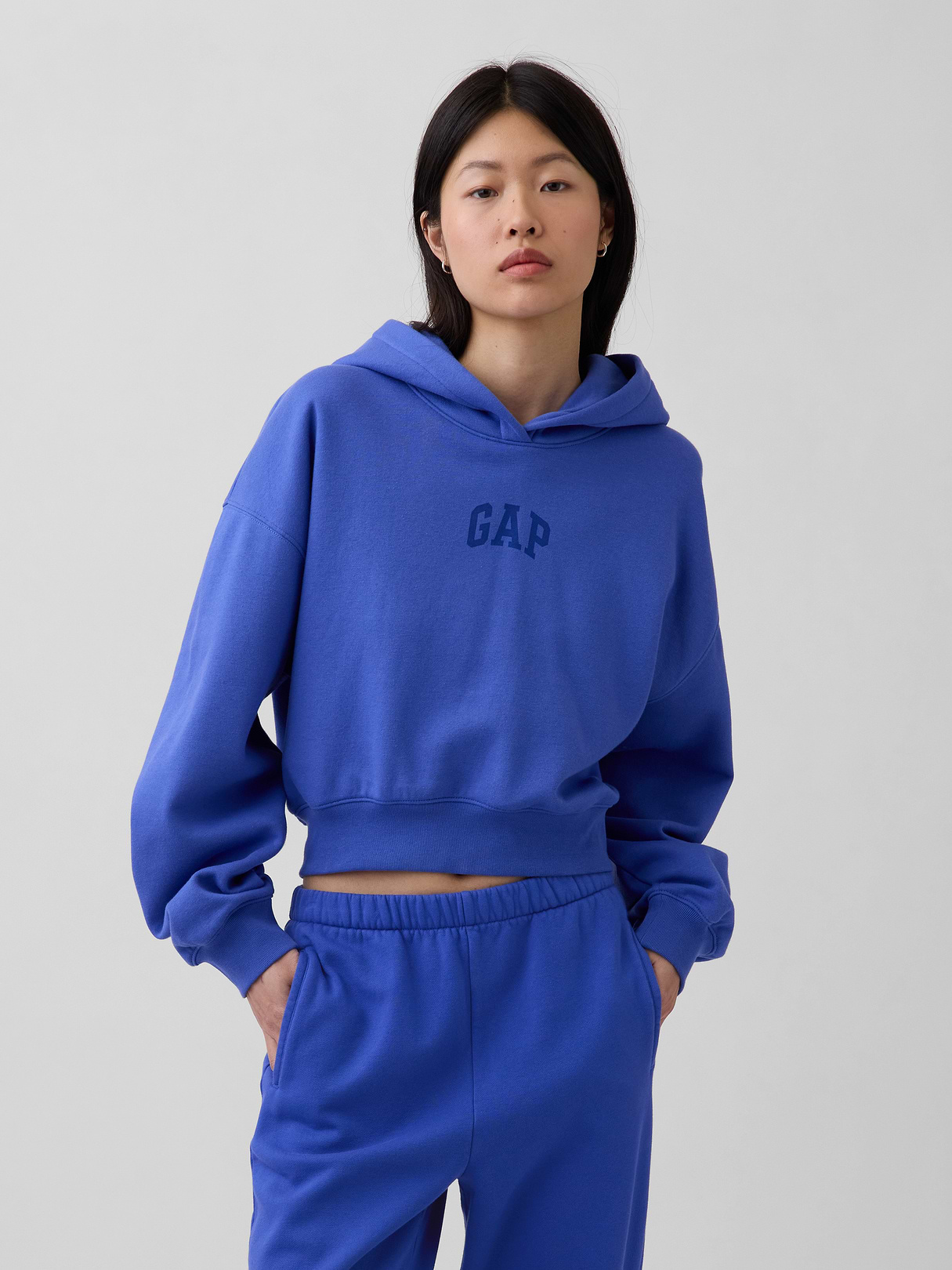 VintageSoft Crop Logo Hoodie - Dazzling blue