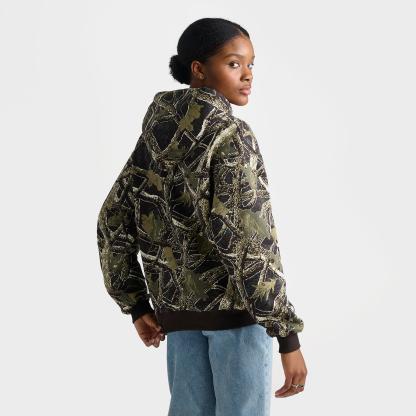 Women's Nithtke Studio Fleece Medium-Weight Camo Oversized Pullover Hoodie - Camo Green/Pink Rise