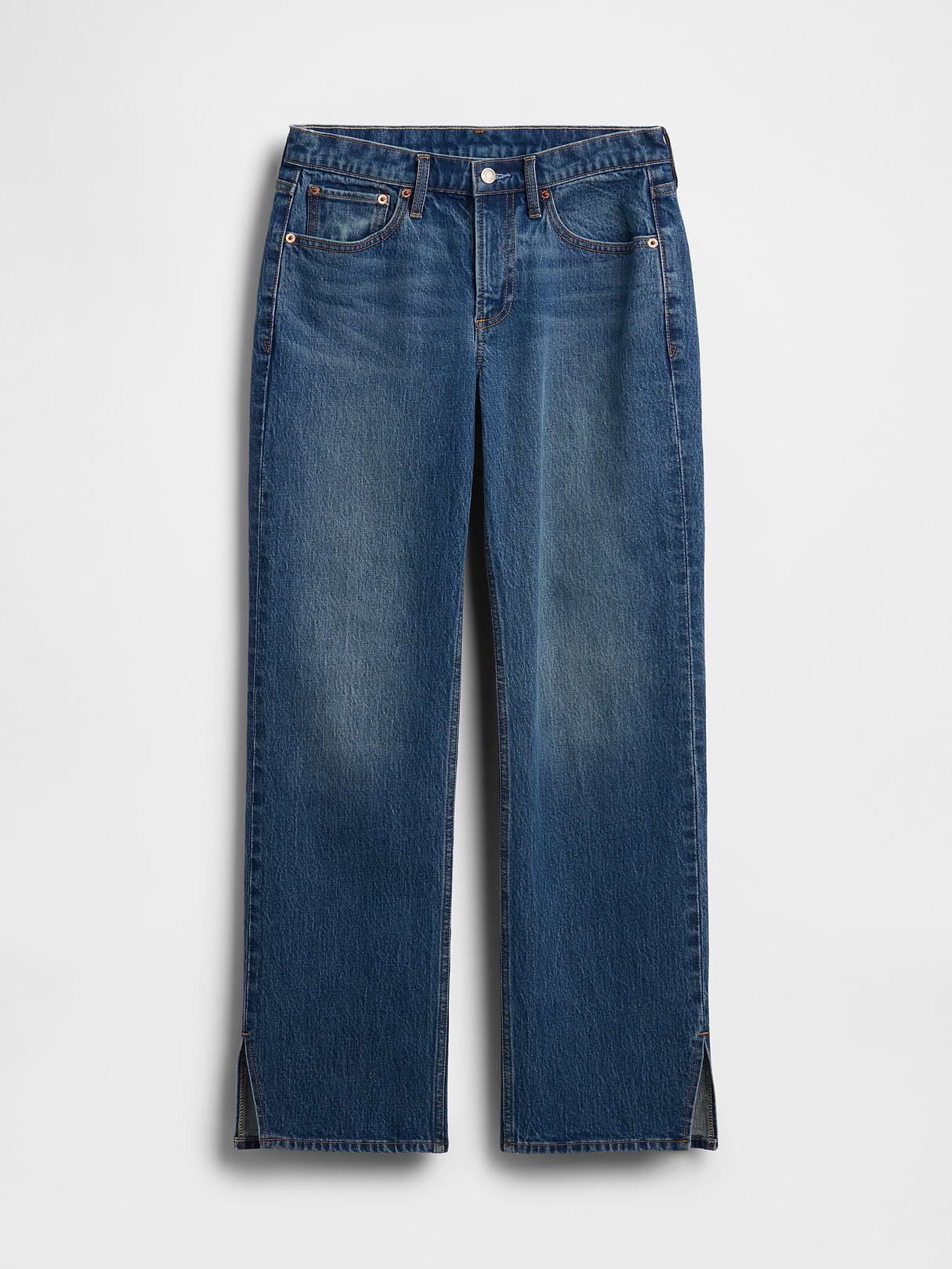 Mid Rise Relaxed Straight Jeans - Medium indigo