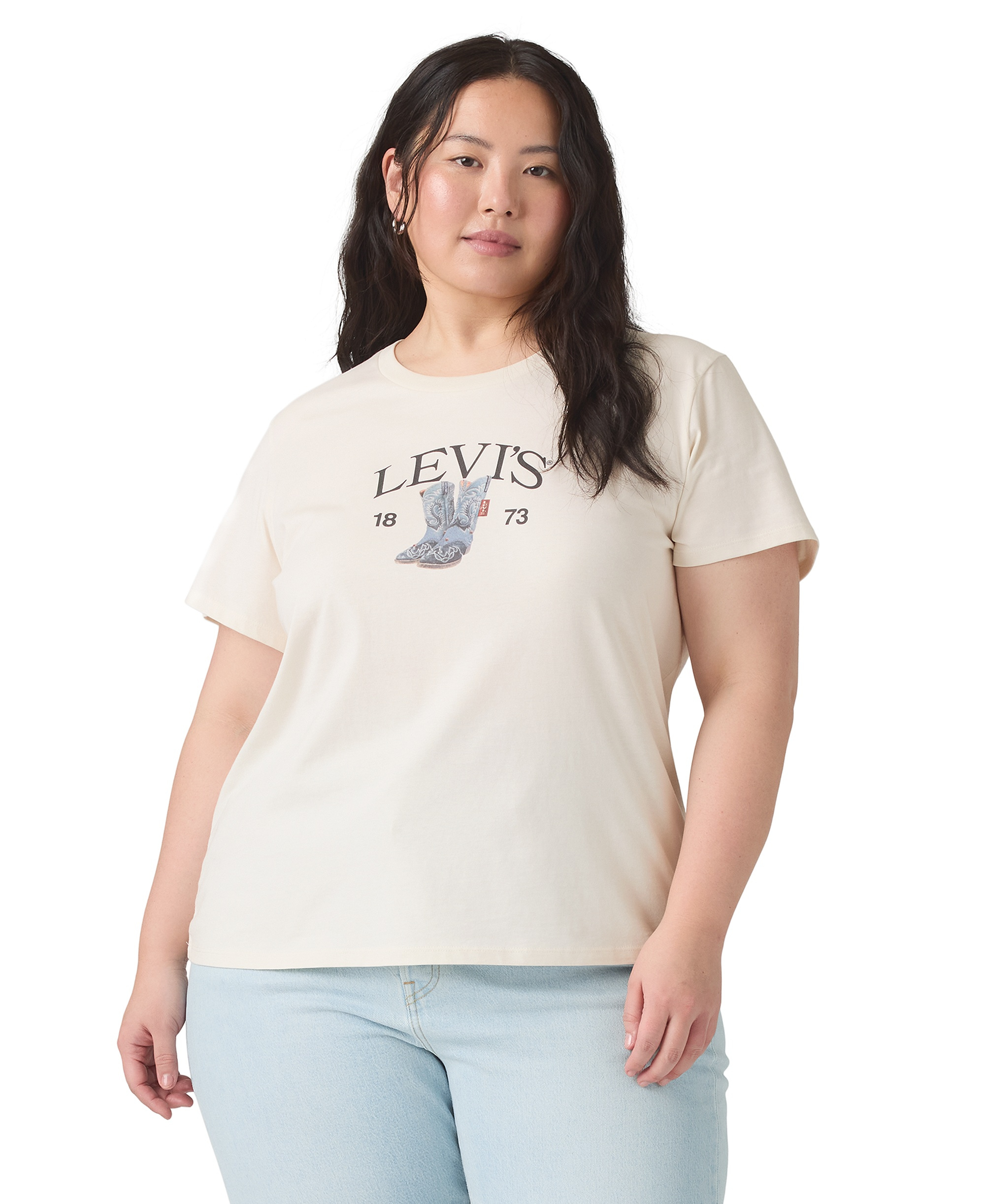 Levi's Trendy Plus Size Perfect Logo Cotton T-Shirt - Pl Levis Denim Boots Egret