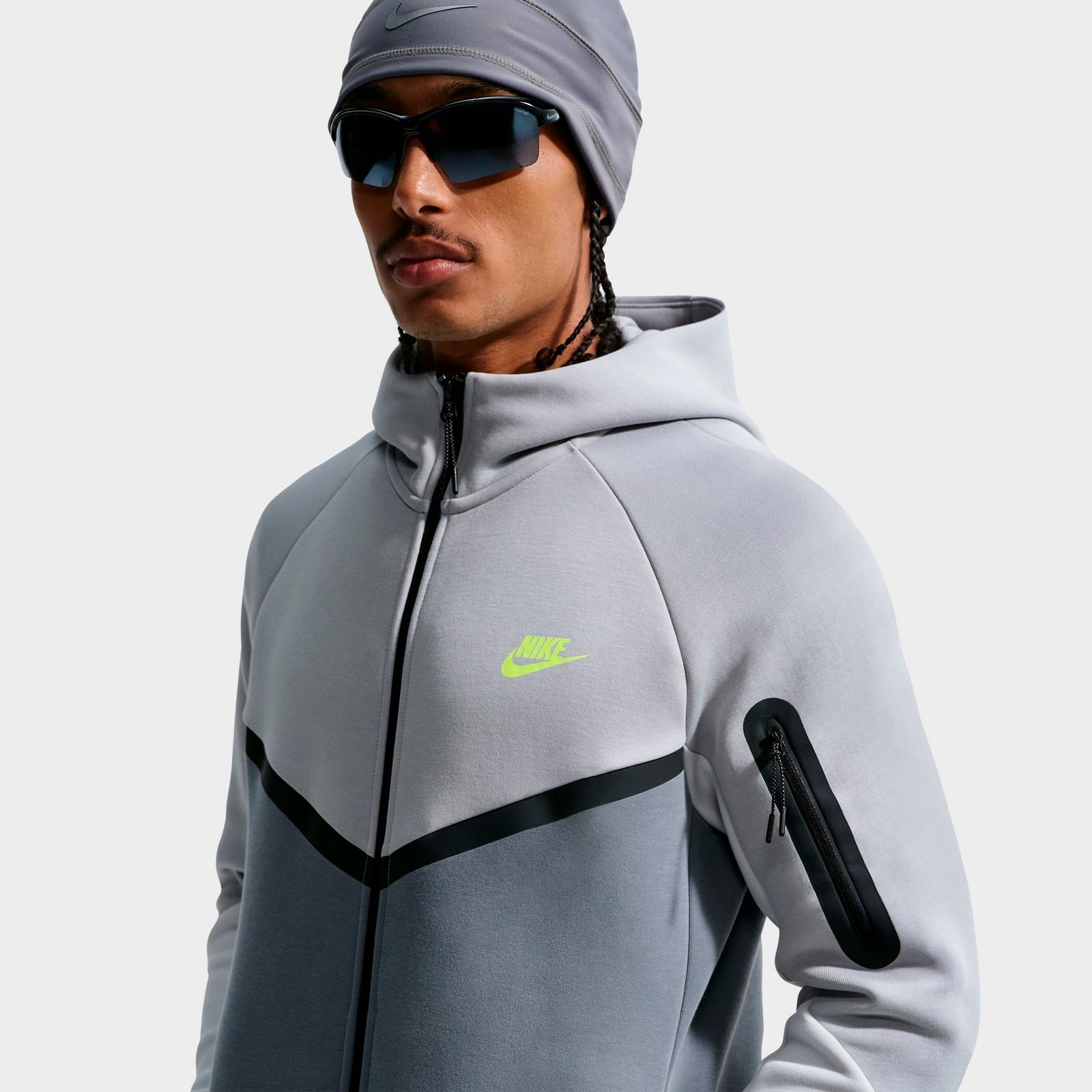 Men's Nike Tech Fleece Windrunner Full-Zip Hoodie - Light Smoke Grey/Cool Grey/Photon Dust/Volt