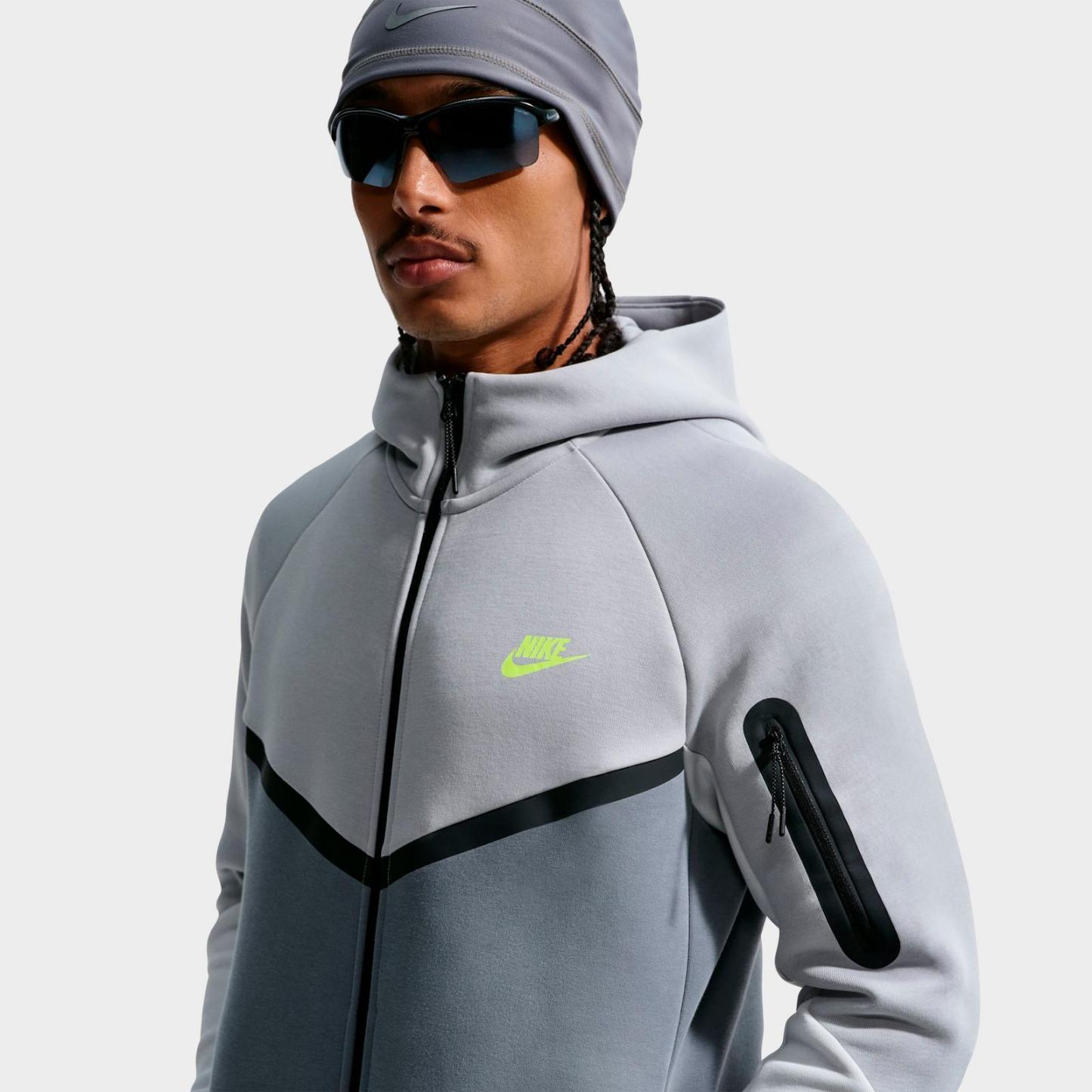 Men's Nike Tech Fleece Windrunner Full-Zip Hoodie - Light Smoke Grey/Cool Grey/Photon Dust/Volt