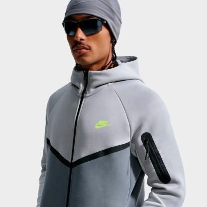 Men's Nike Tech Fleece Windrunner Full-Zip Hoodie - Light Smoke Grey/Cool Grey/Photon Dust/Volt
