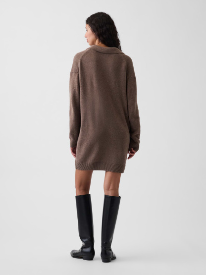 CashSoft Oversized Polo Sweater Mini Dress - Cool brown