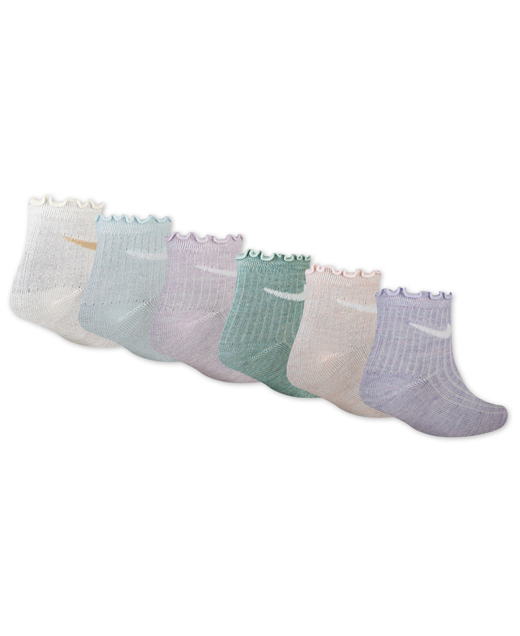 Nike Girls' 4-7 Lettuce Ankle Socks, 6-Pack - White/Blue/Pink/Green/Purple