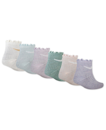 Nike Girls' 4-7 Lettuce Ankle Socks, 6-Pack - White/Blue/Pink/Green/Purple