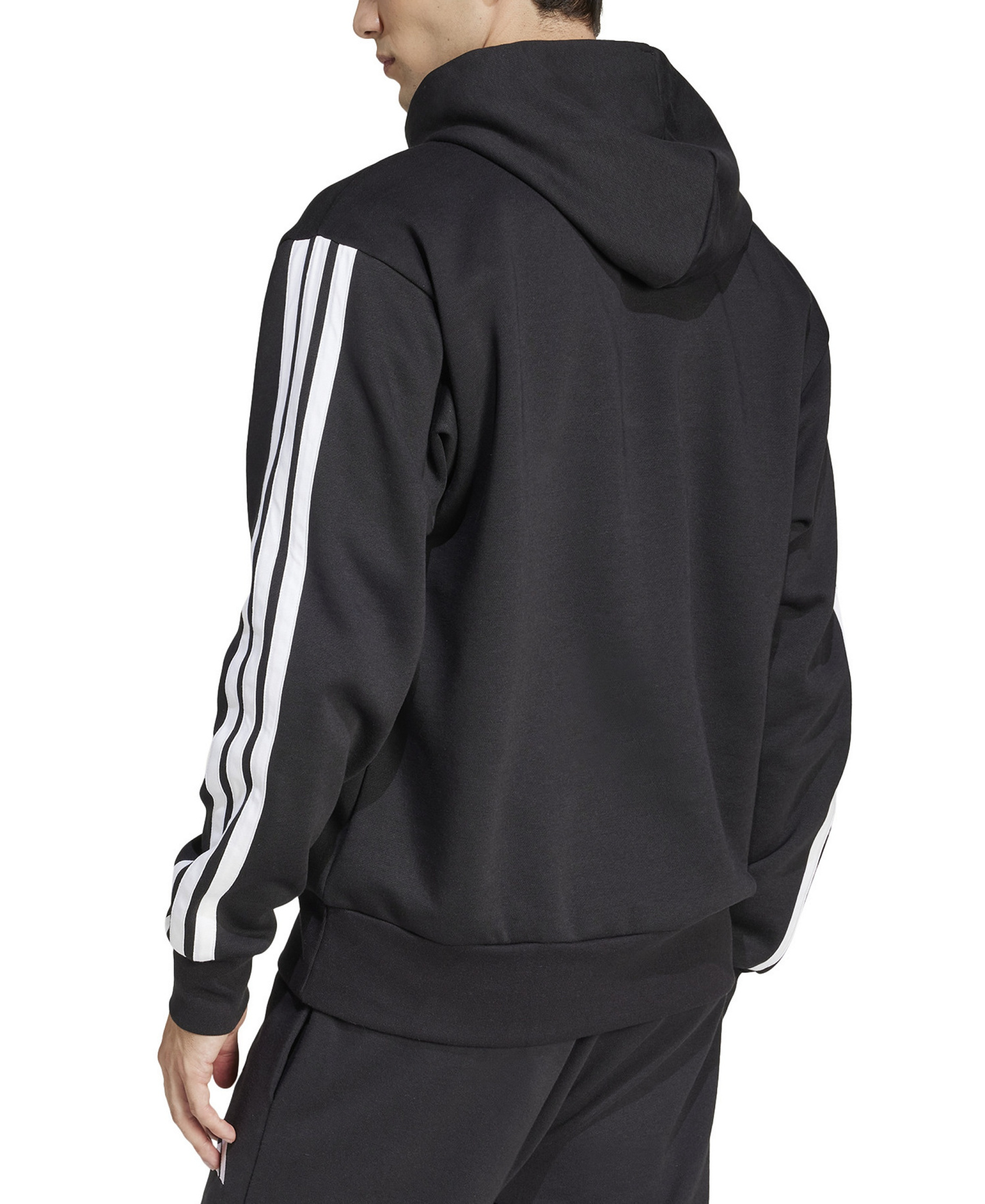 adidas Men's Essential Three-Stripes Fleece Hoodie - Black/White