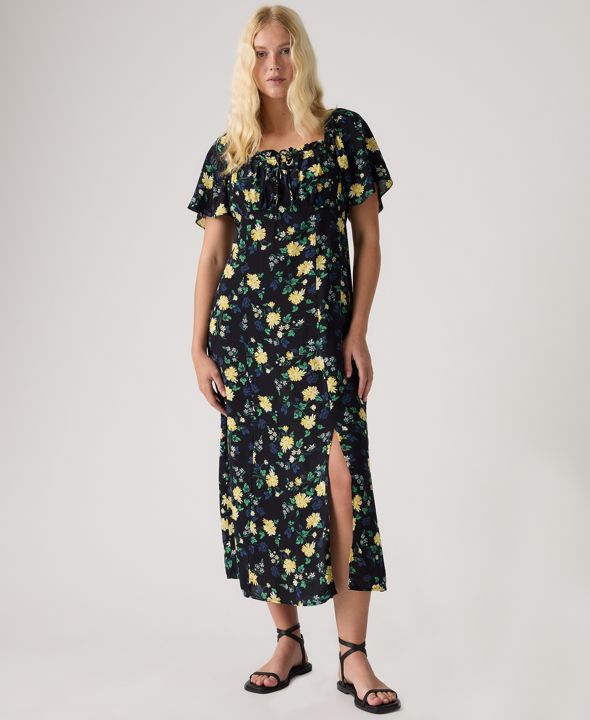 Levi's Premium Women's Amara Column Flutter-Sleeve Midi Dress - Sheila Floral V4 Cornsilk
