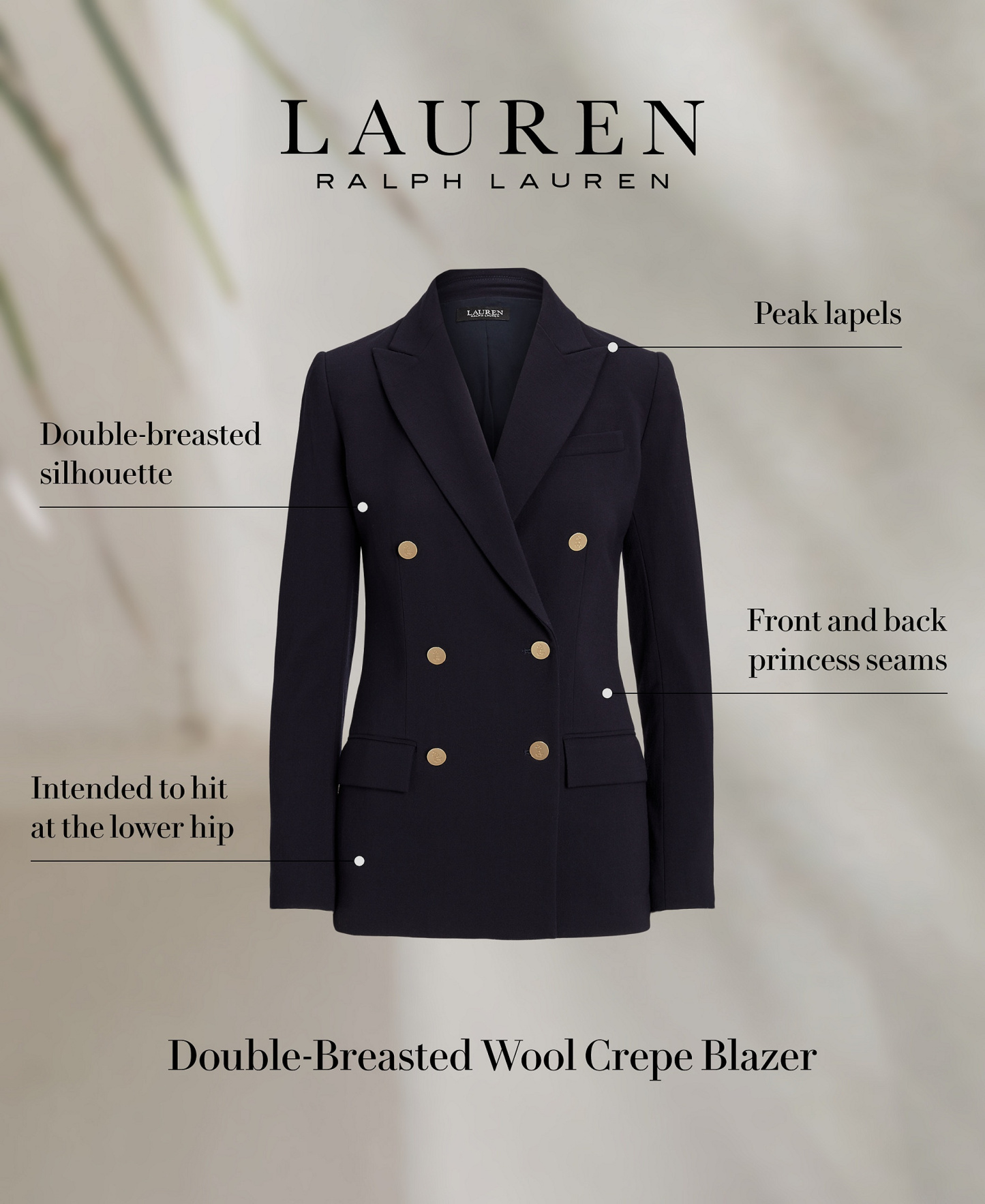Lauren Ralph Lauren Women's Double-Breasted Wool Crepe Blazer - Lauren Navy