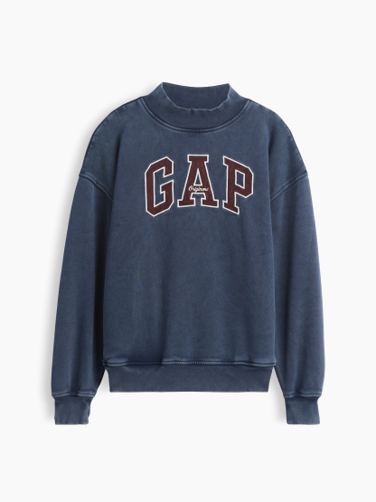 VintageSoft Oversized Mockneck Logo Sweatshirt - Navy blue