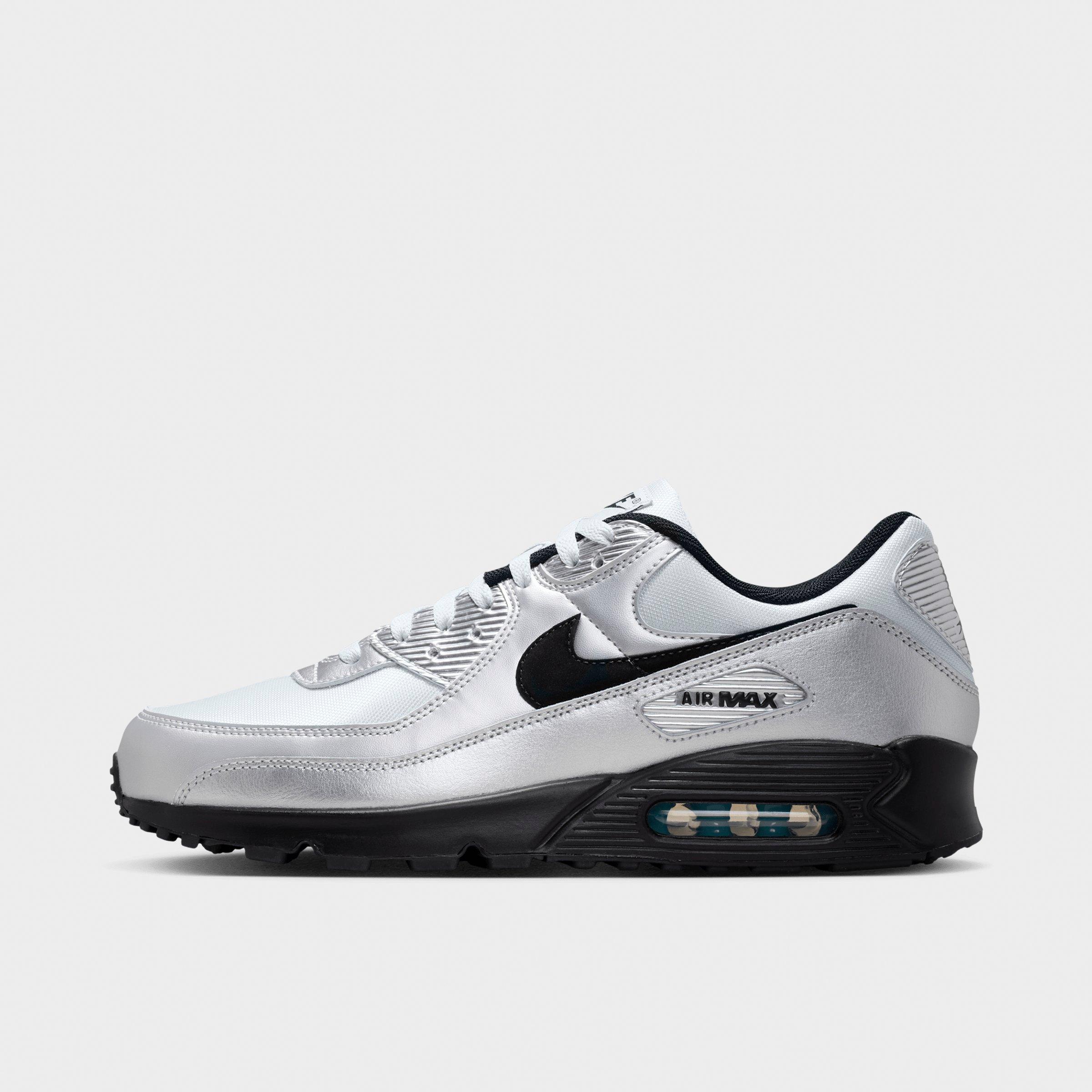 Men's Nithtke Air Max 90 Casual Shoes - Part 1 - Chrome/Gamma Blue/Black - Left shoe facing left. Outside of the shoe.