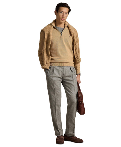 Polo Ralph Lauren Men's Mesh-Knit Cotton Quarter-Zip Sweater - Camel Melange