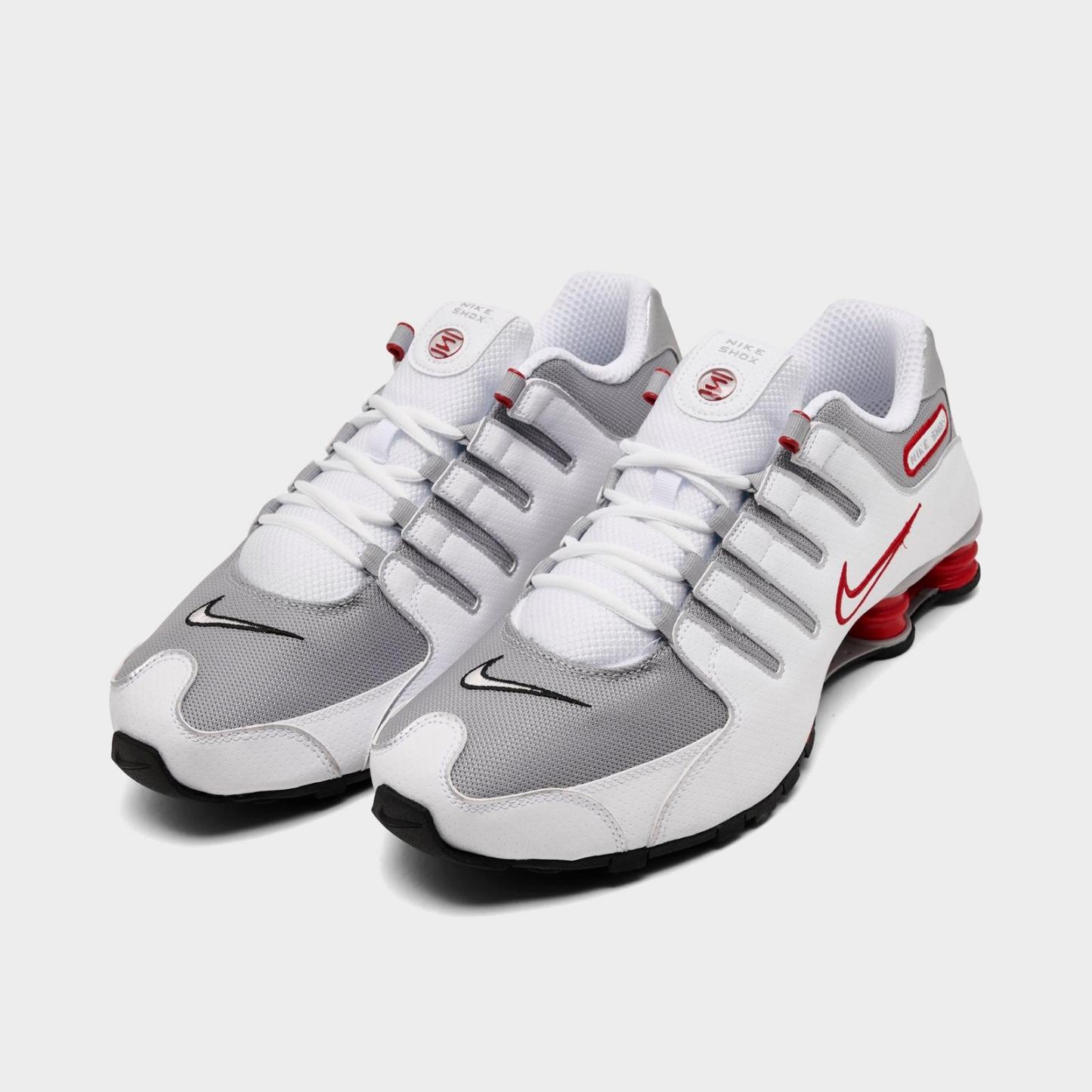Men's Nike Shox NZ Casual Shoes - White/Sport Red/Cool Grey/Metallic Silver