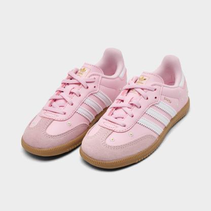 Kids' Toddler adidas Originals Samba OG Stretch Lace Casual Shoes - Clear Pink/Footwear White/Gum - Both shoes facing left