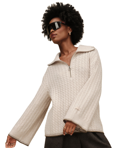 UGG® Women's Rylynn Quarter-Zip Cable-Knit Sweater - Beige
