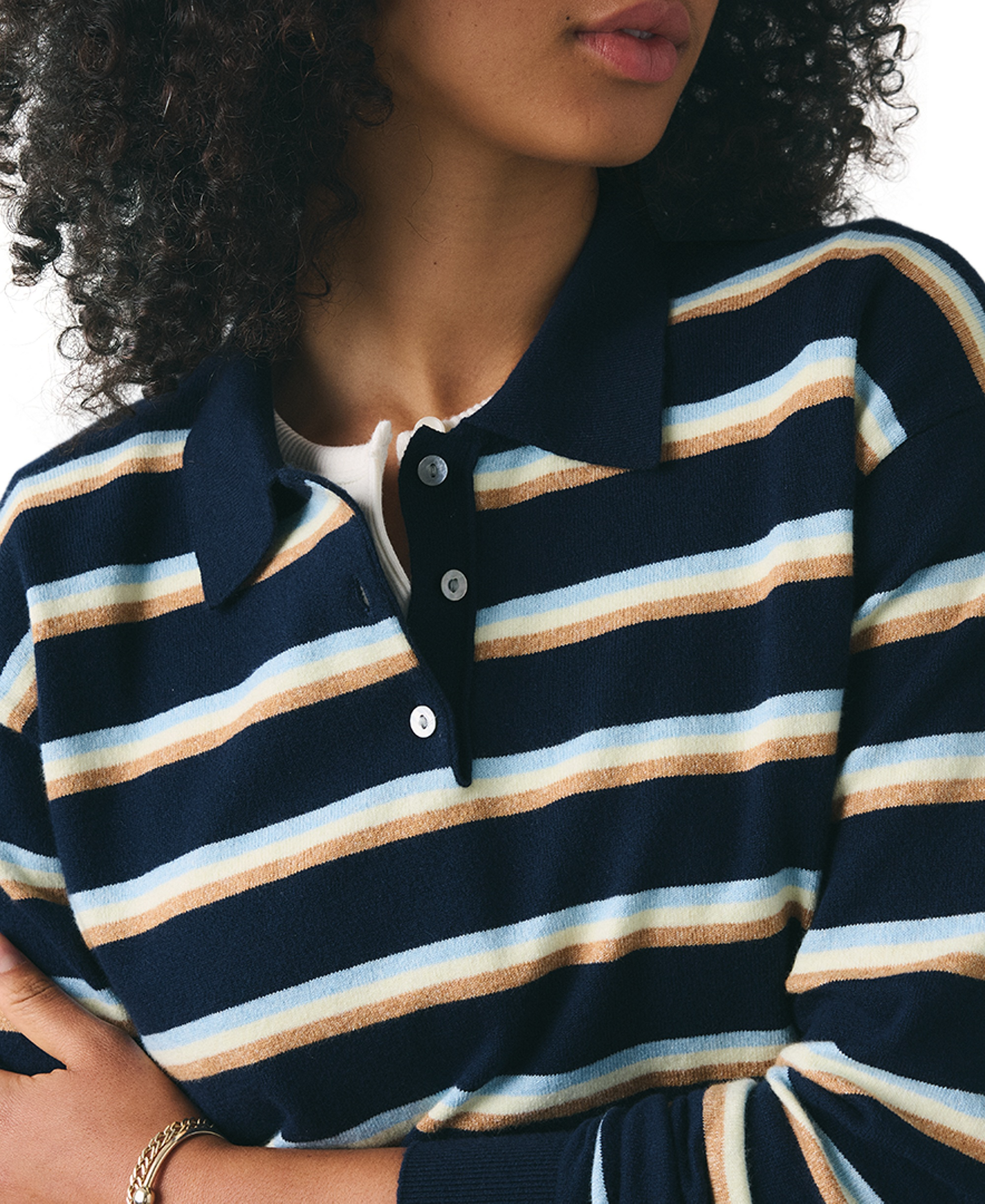 Levi's Premium Women's Long-Sleeve Polo Sweater - Jade Stripe Navy