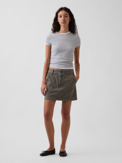 High Rise Mini Utility Skort - Black moss green
