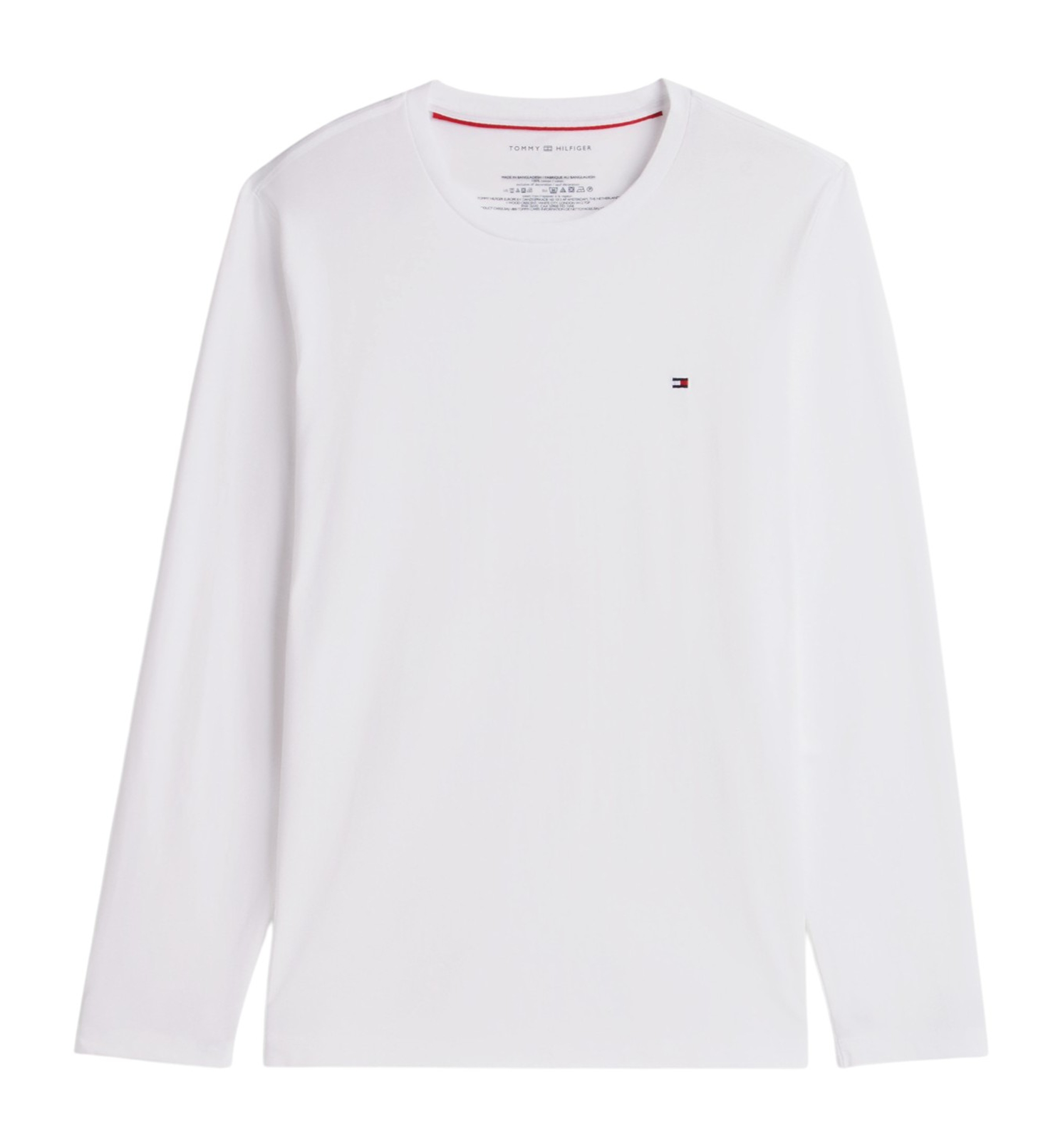 Tommy Hilfiger Men's Core Flag Long-Sleeve Crewneck Cotton Pajama T-Shirt - White
