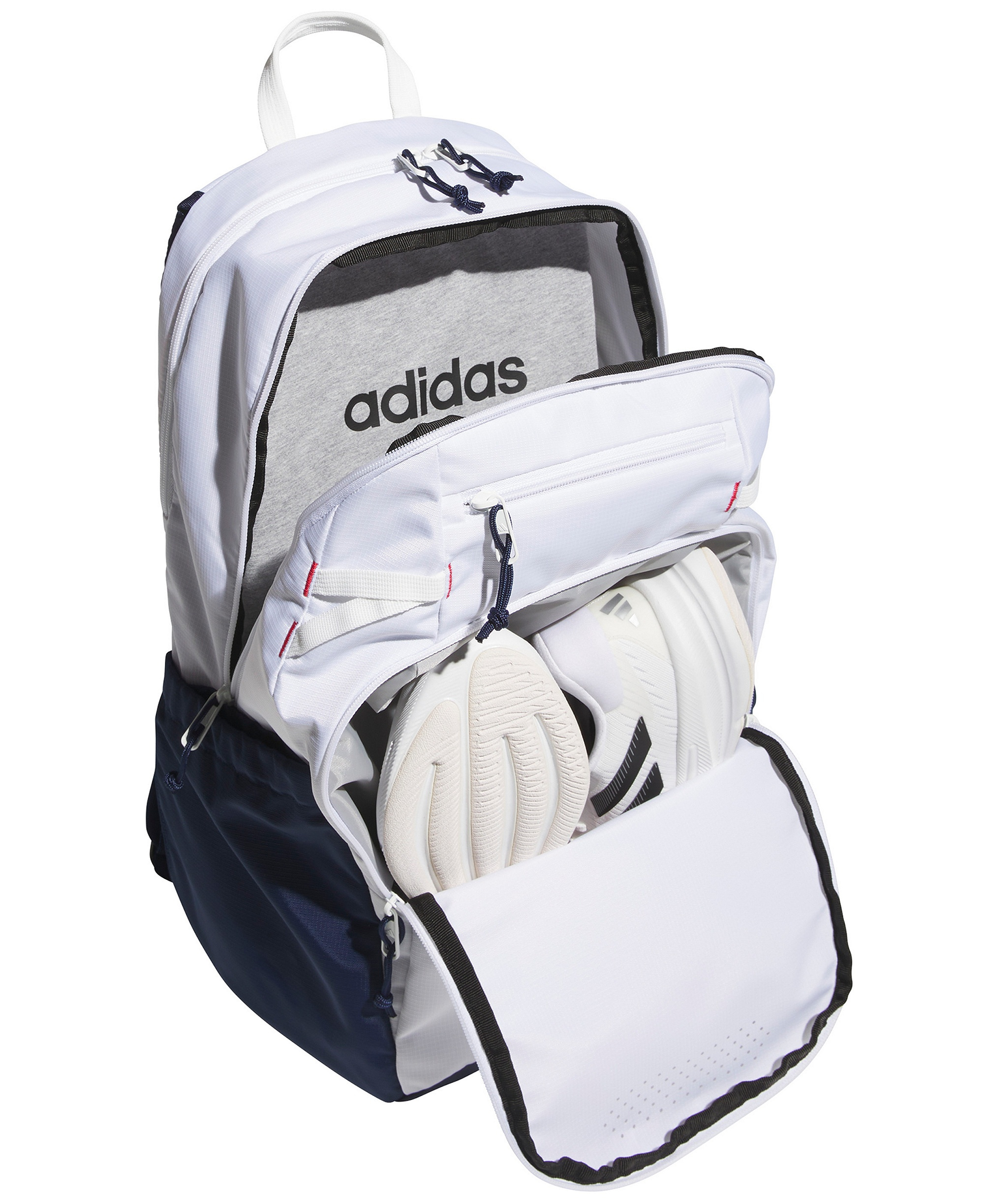 adidas Men's Multiple Zippered Pockets Backpack Messenger - White/Night Indigo/Pure Ruby Red