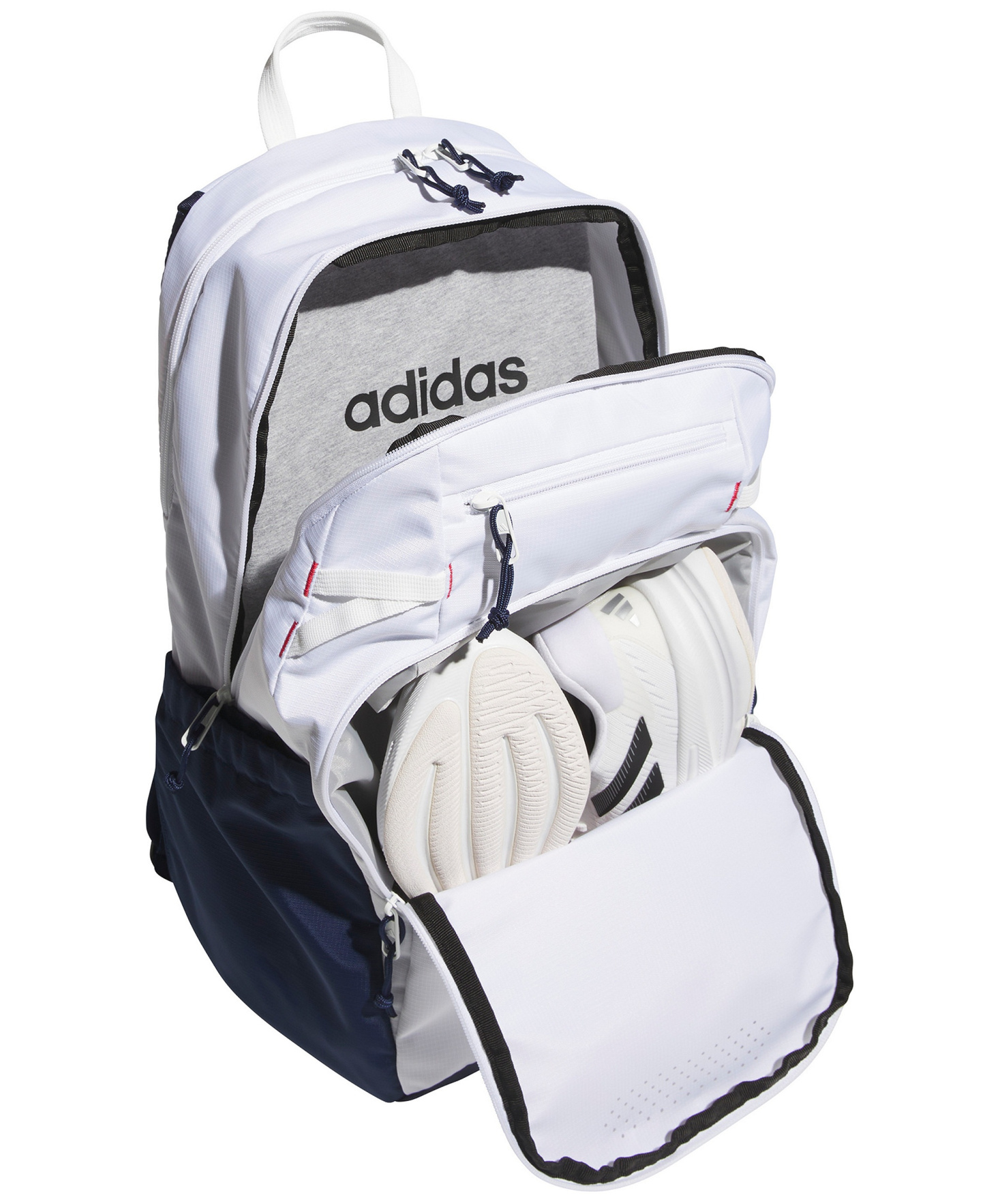 adidas Men's Multiple Zippered Pockets Backpack Messenger - White/Night Indigo/Pure Ruby Red