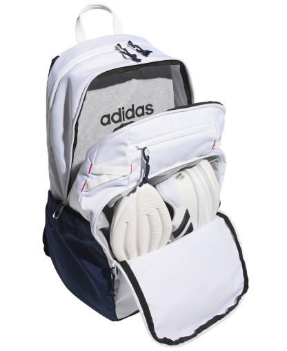 adidas Men's Multiple Zippered Pockets Backpack Messenger - White/Night Indigo/Pure Ruby Red